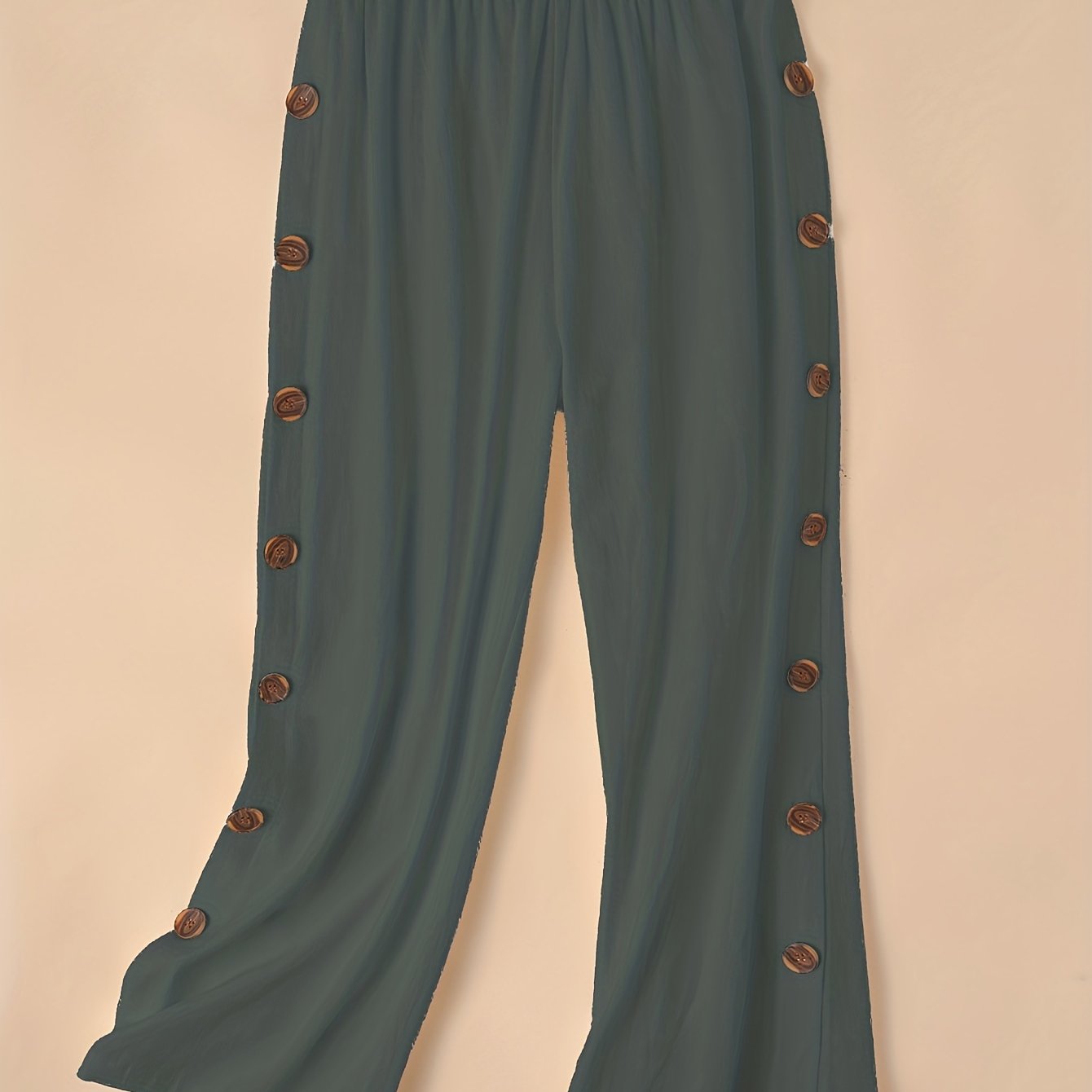 gbolsos Side Button Wide Leg Pants, Boho Casual Pants For Spring & Summer, Women's Clothing