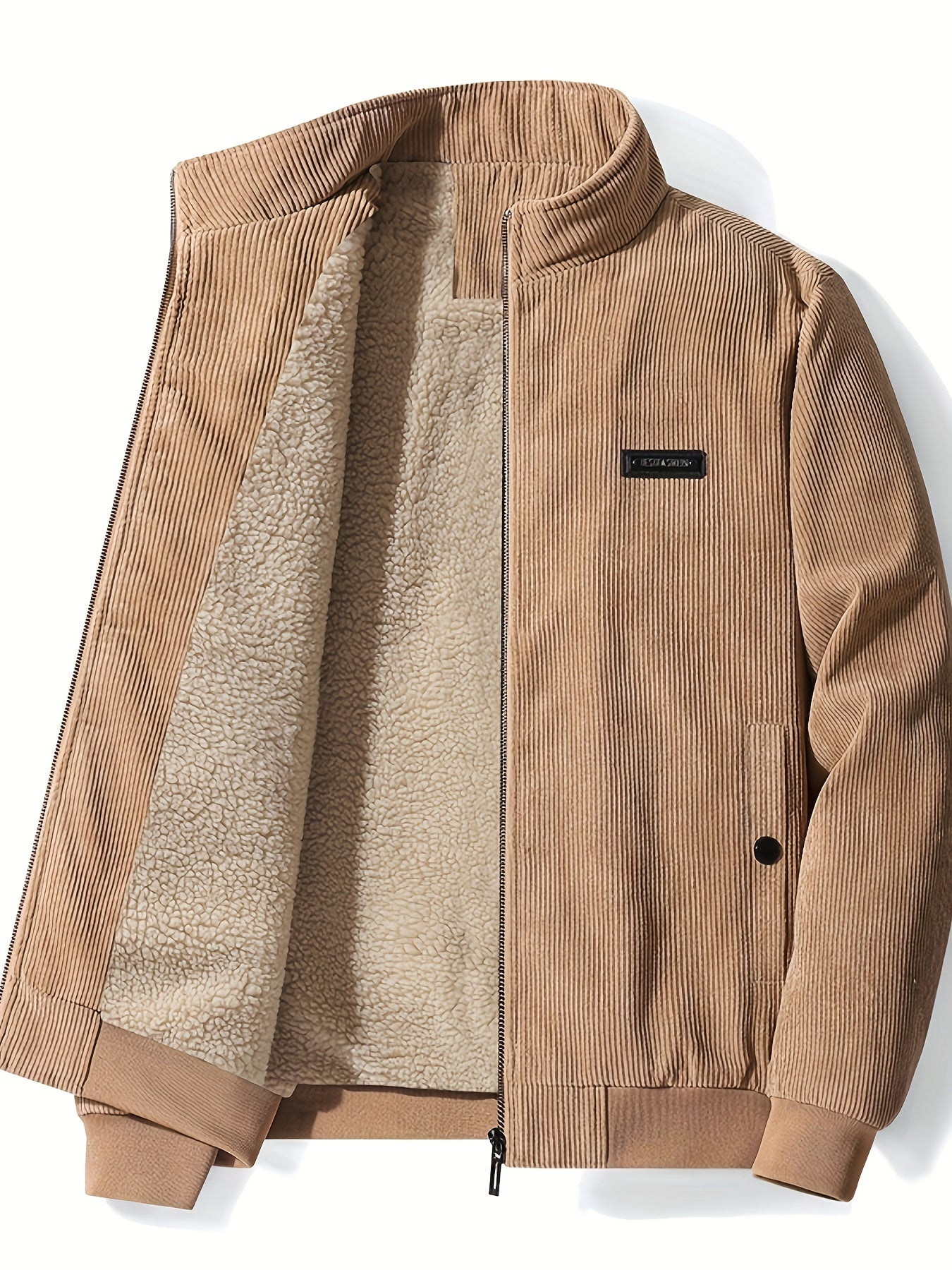 gbolsos Warm Fleece Corduroy Jacket, Vintage Style Stand Collar Stretch Jacket Coat For Fall Winter