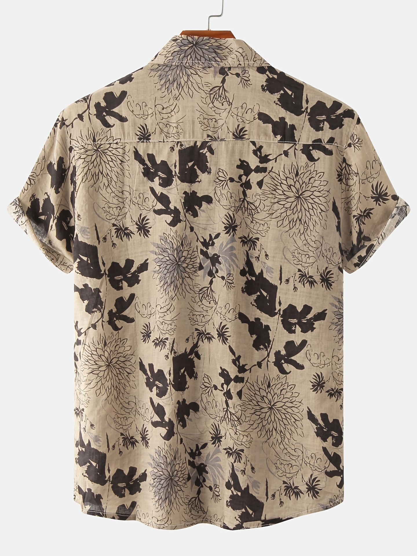 gbolsos Men's Casual Cotton Leaf And Flower Graphic Short Sleeve Shirt, Male Clothes For Summer