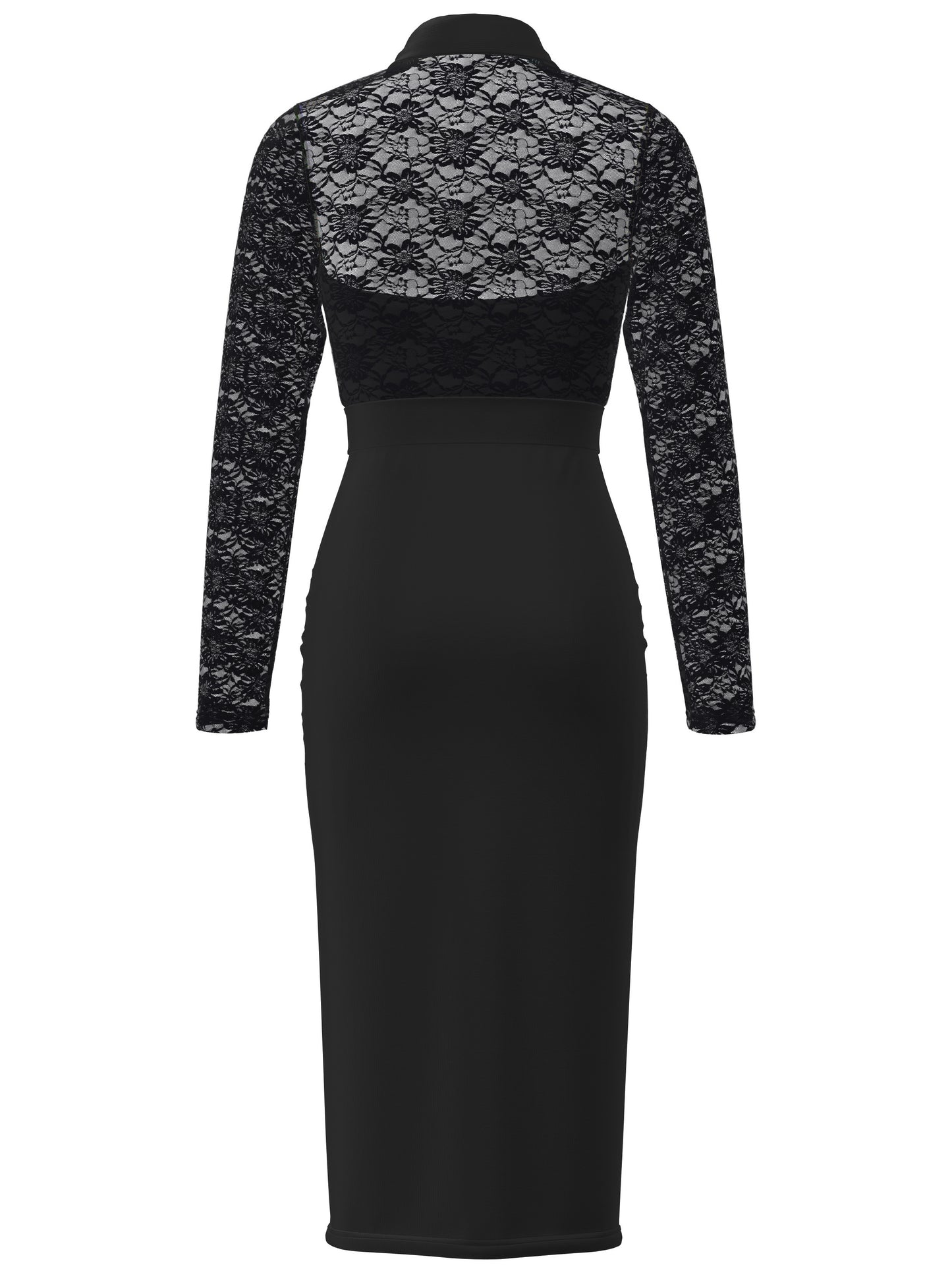 Cut Out Contrast Lace Dress, Elegant Solid Long Sleeve Dress, Women's Clothing