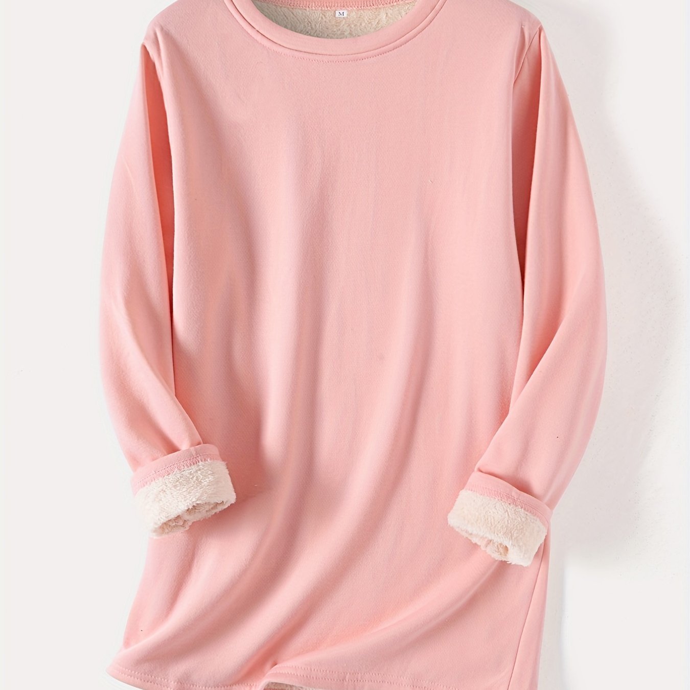 gbolsos Solid Crew Neck Thermal Sweatshirt, Casual Long Sleeve Simple Sweatshirt For Fall & Winter, Women's Clothing