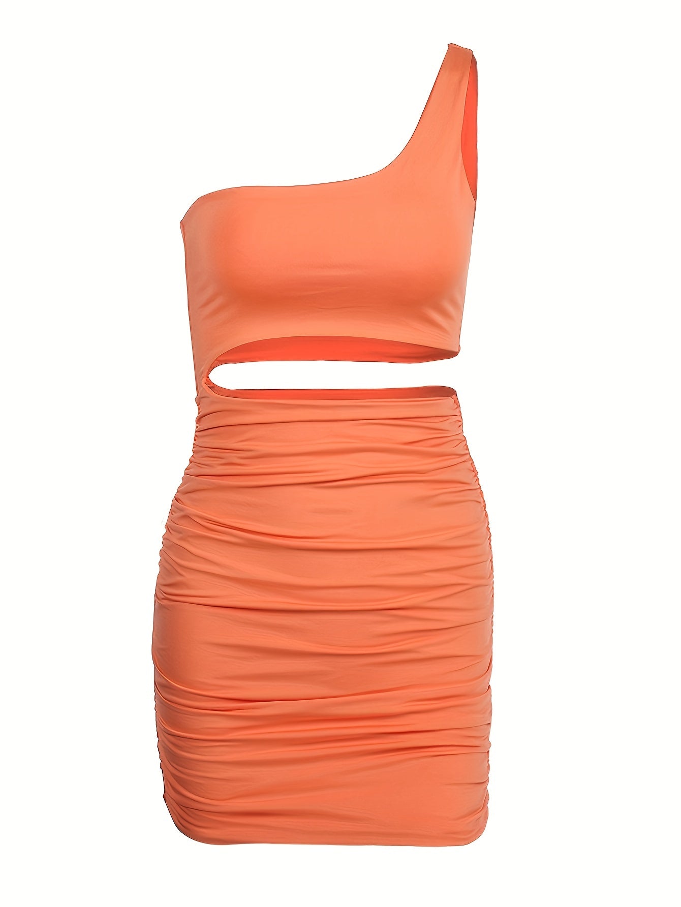 gbolsos One Shoulder Bodycon Dress, Sexy Cut Out Ruched Sleeveless Dress, Women's Clothing