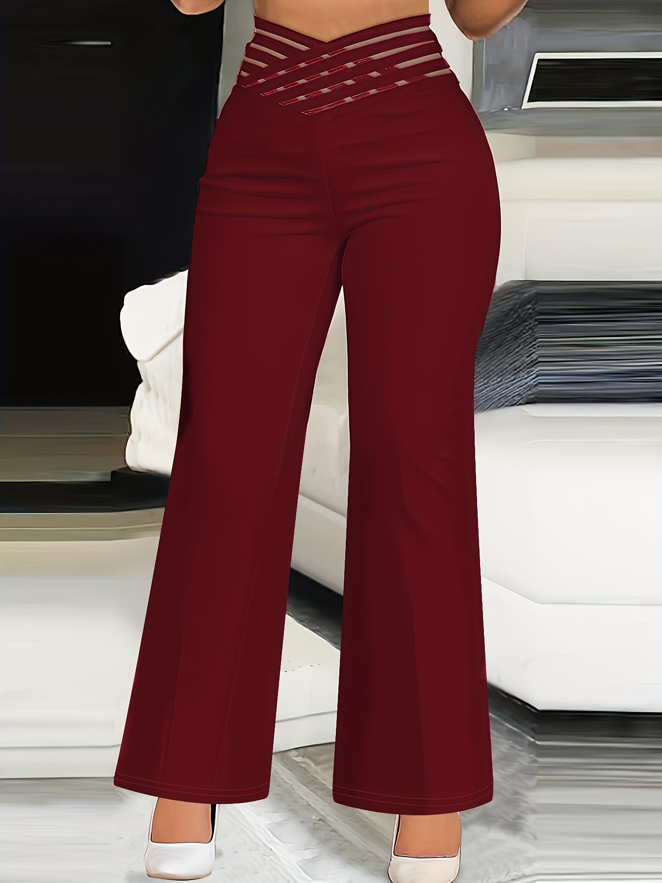 gbolsos Solid Color Bootcut Pants, Elegant High Waist Pants, Women's Clothing
