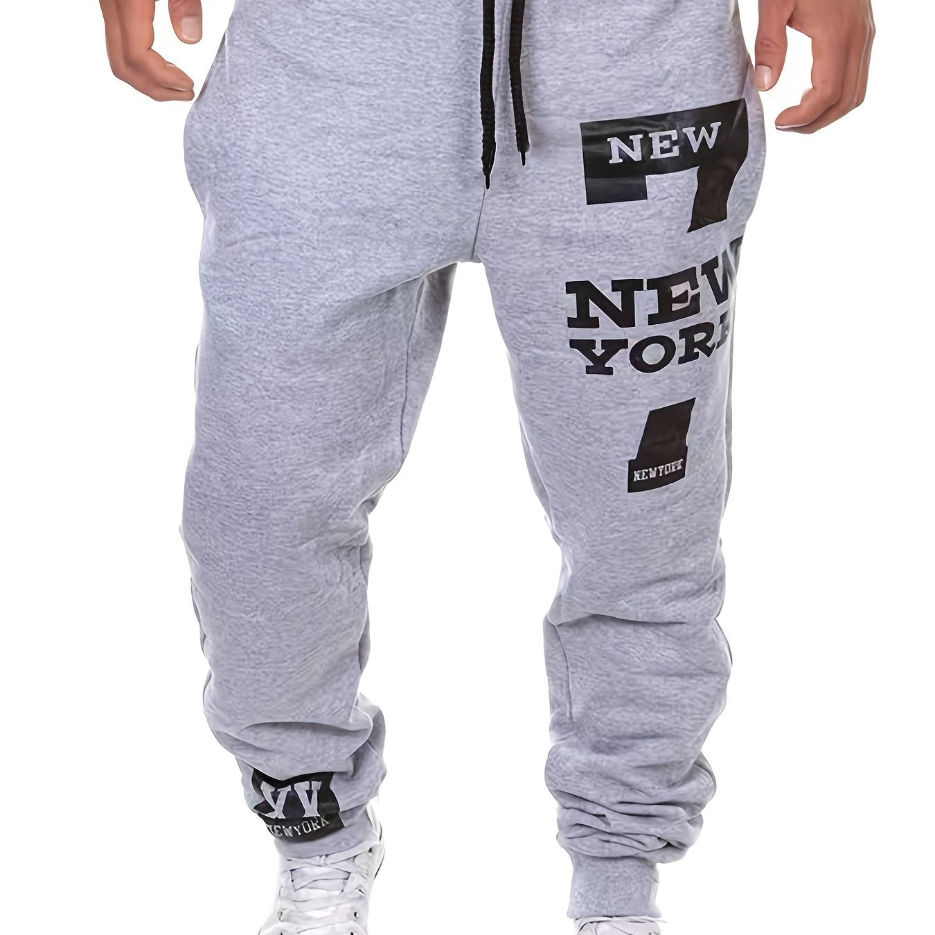 gbolsos "New York" Print Tapered Joggers, Men's Casual Stretch Waist Drawstring Sweatpants For All Seasons