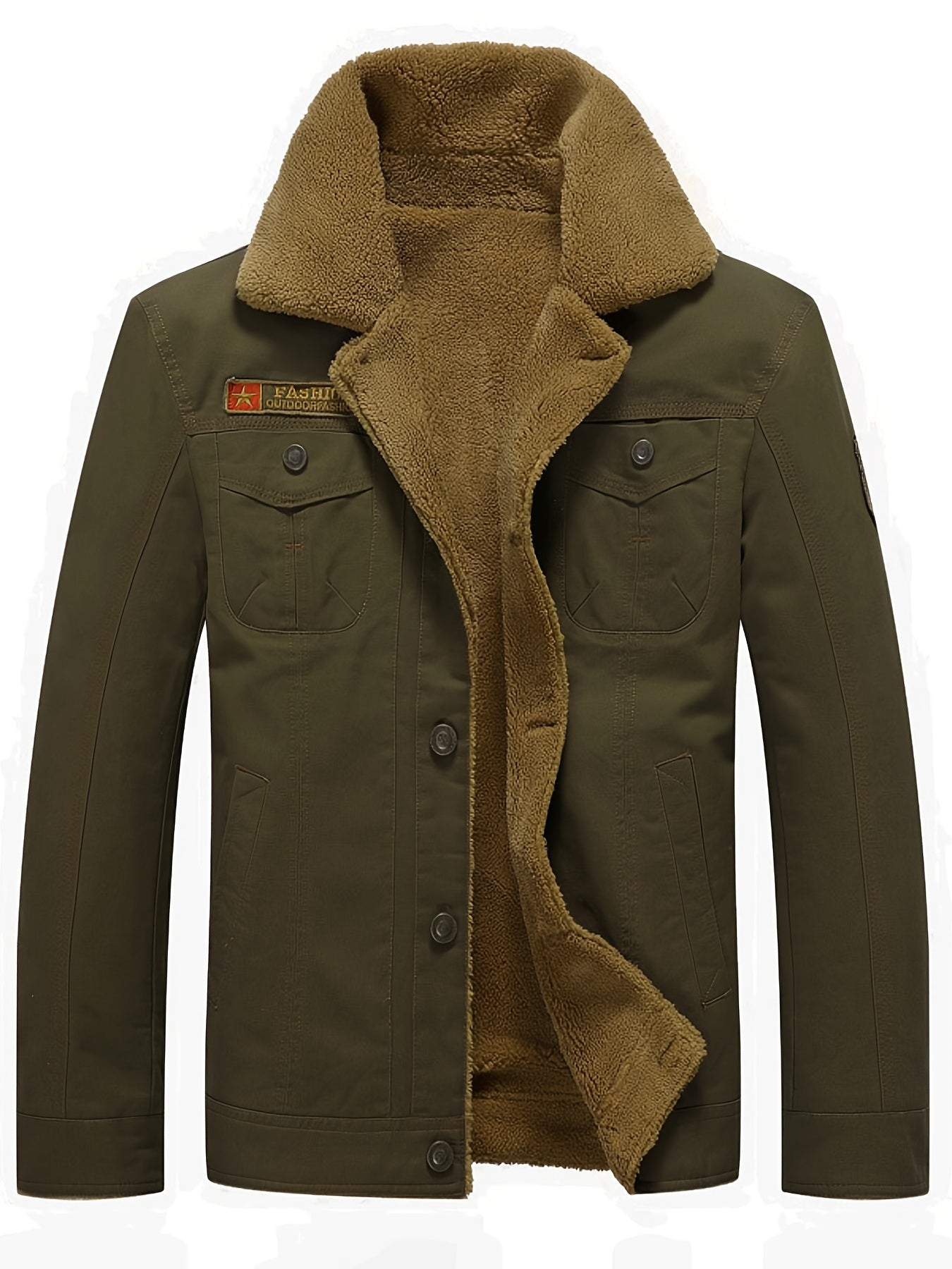 gbolsos Men's Warm Fleece Cotton Jacket For Fall Winter, Casual Lapel Biker Jacket Coat