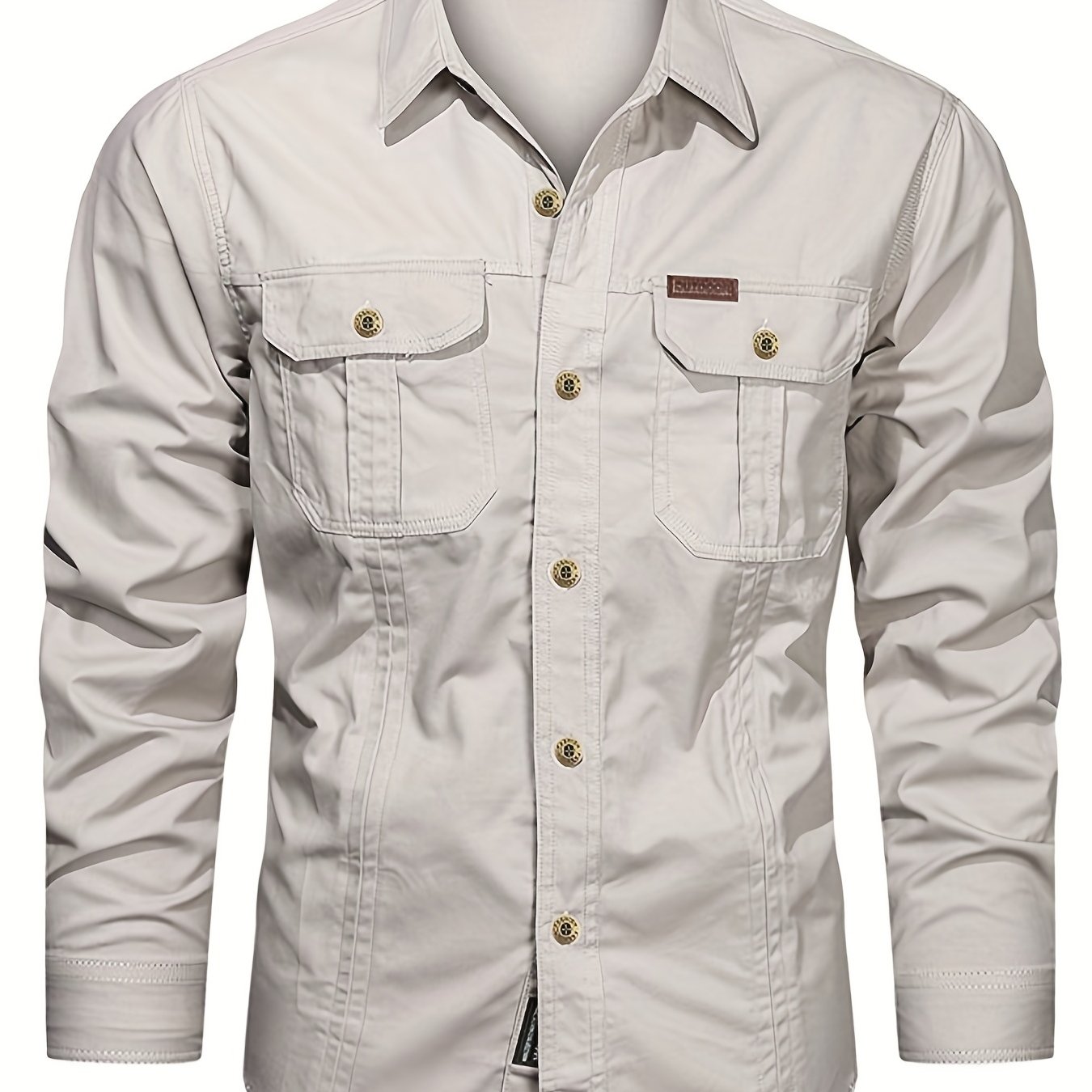 gbolsos Trendy Men's Casual Long Sleeve Cargo Shirt With Pockets, Men's Shirt For Spring Autumn, Tops For Men