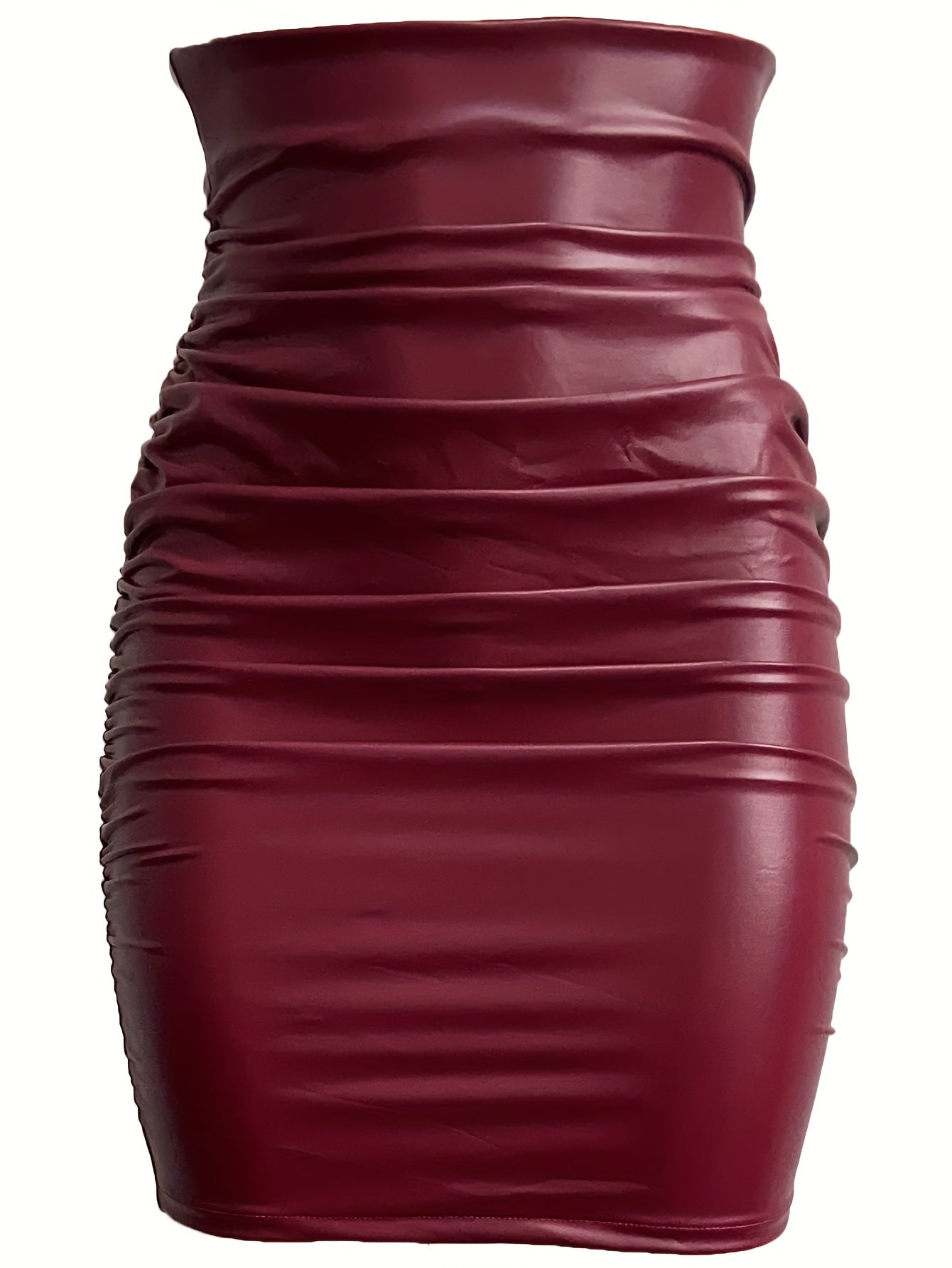 Ruched PU Leather Bodycon Skirt, Sexy High Waist Skirt For Nightclub, Women's Clothing