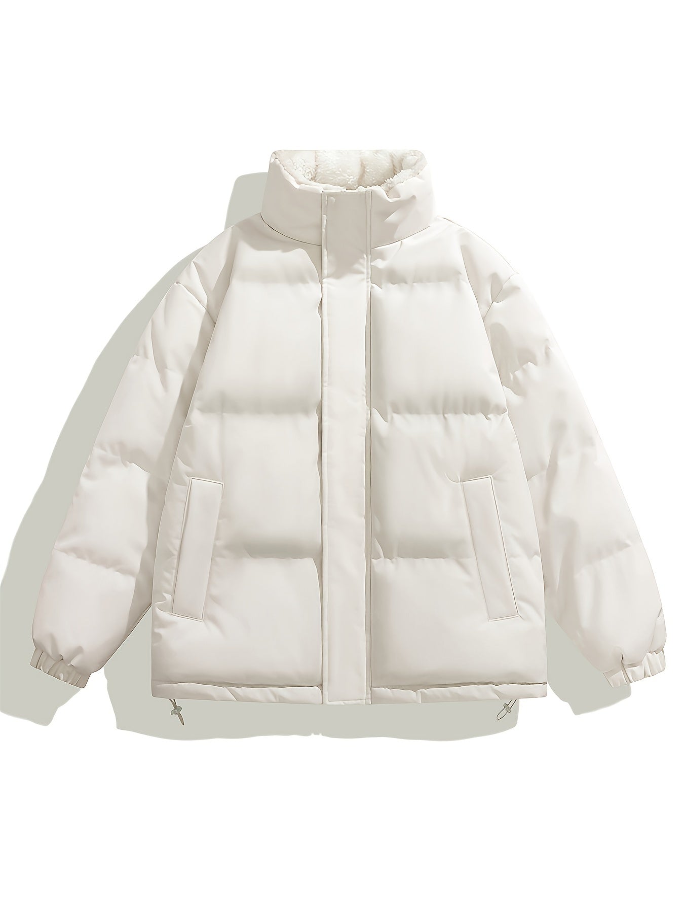 Classic Warm Solid Jacket, Casual Zip Up Comfy Padded Coat For Fall Winter Outdoor