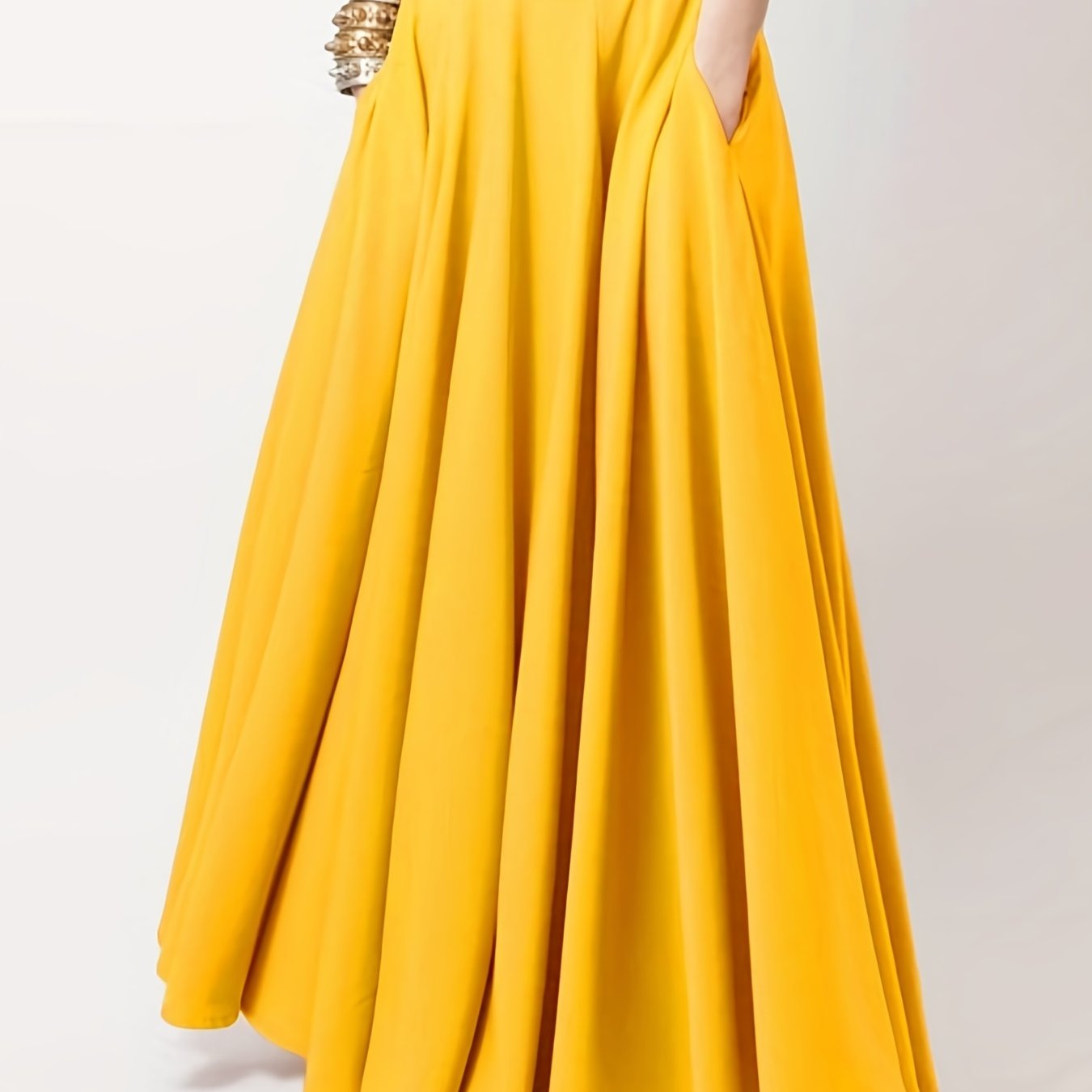gbolsos High Waist Pleated Skirts, Casual Zipper Solid Maxi Skirts, Women's Clothing