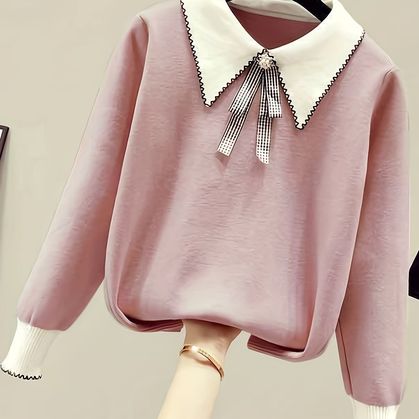 gbolsos Long Sleeve Shirt Collar Sweater, Spring & Fall Elegant Casual Warm Sweater, Women's Clothing