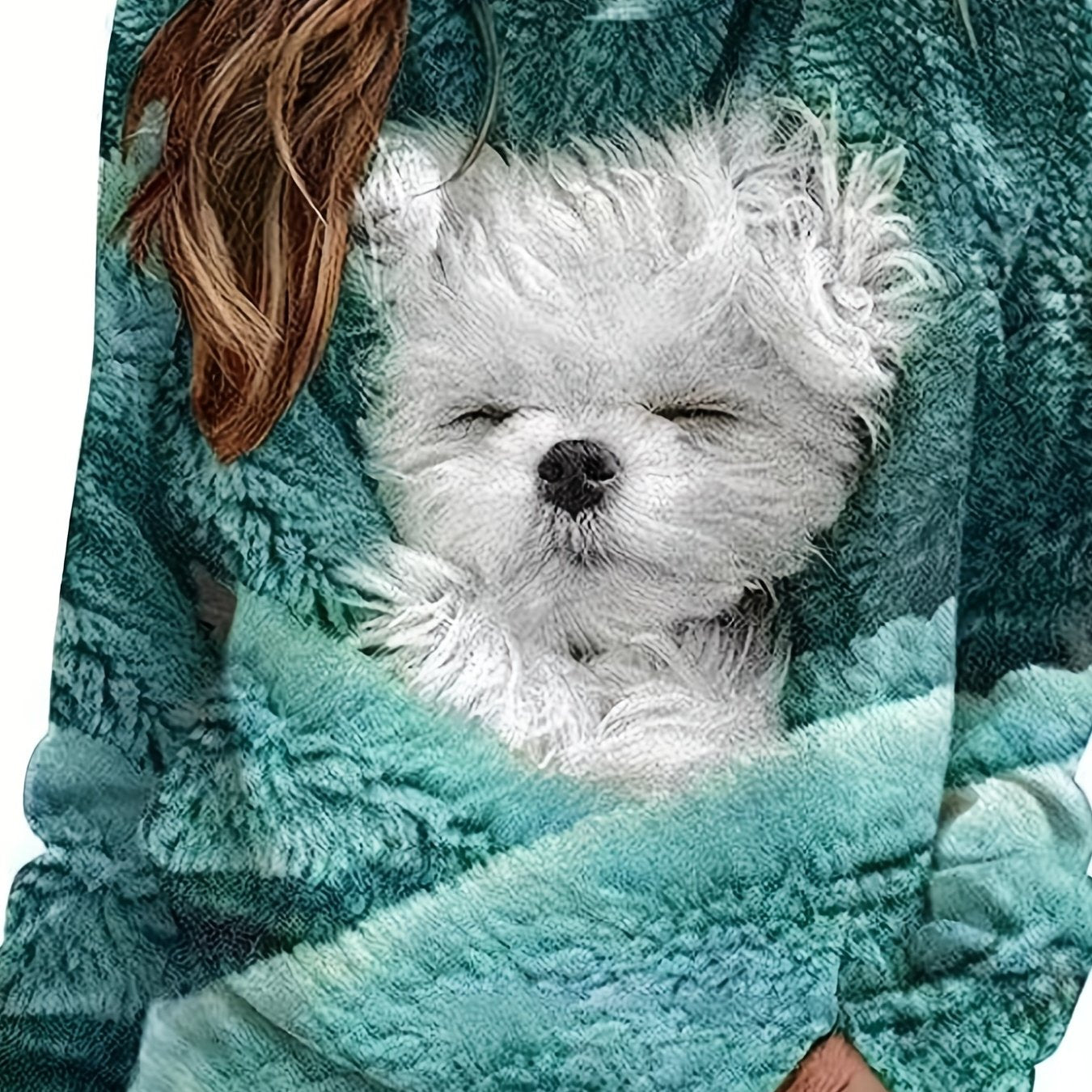 gbolsos Dog Print Pullover Sweatshirt, Casual Long Sleeve Crew Neck Sweatshirt For Fall & Winter, Women's Clothing