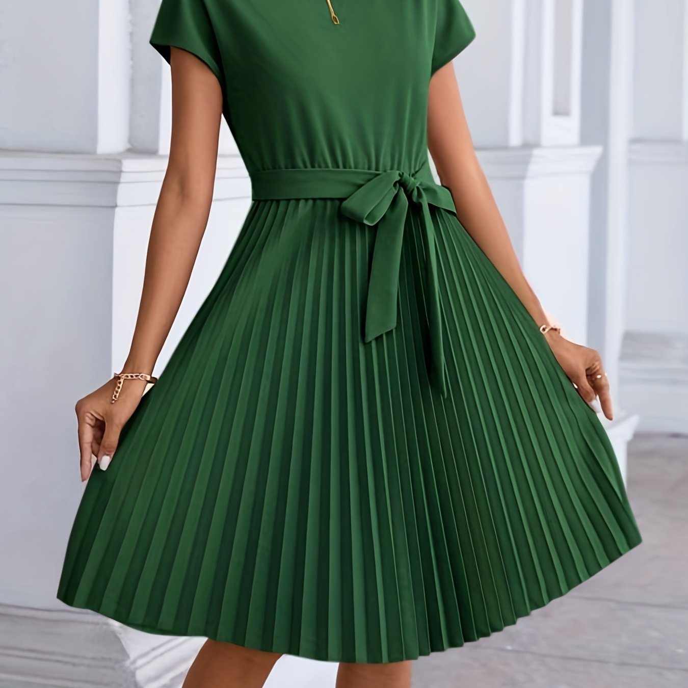 2025 gbolsos Pleated Tie Front Dress, Casual Short Sleeve Dress For Spring & Summer, Women's Clothing