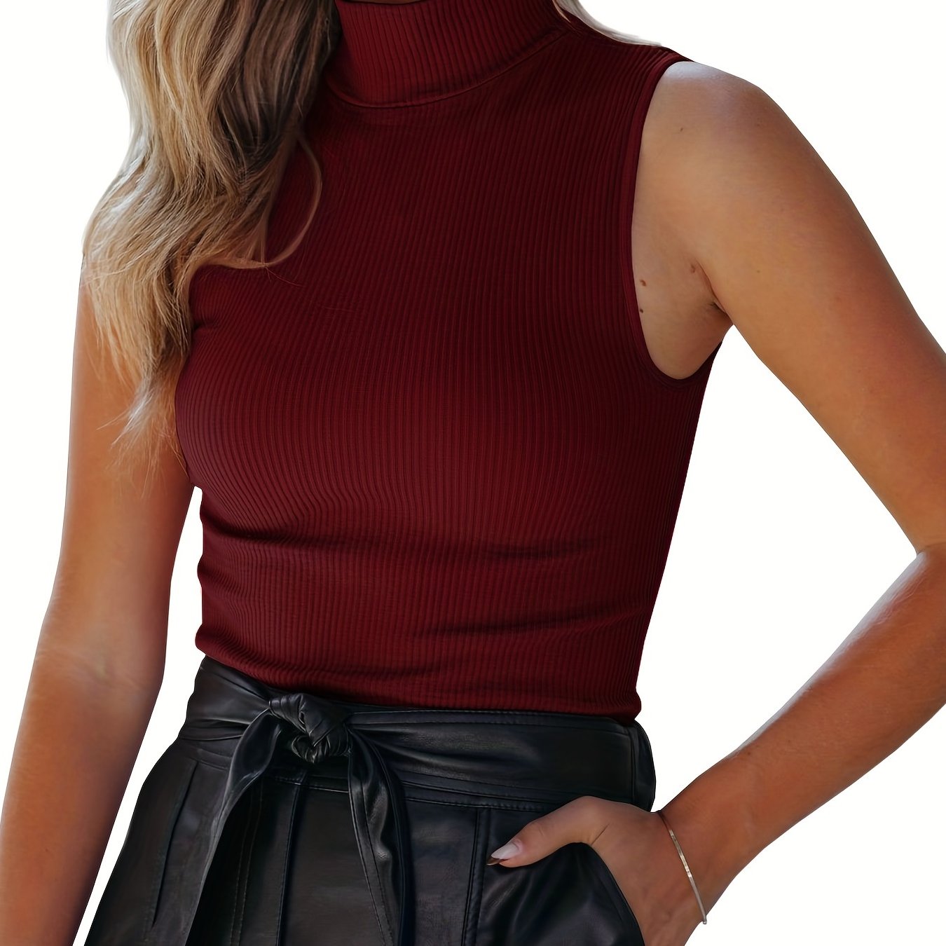 gbolsos Women's Sweater Casual Solid Turtleneck Knit Sweater Vest