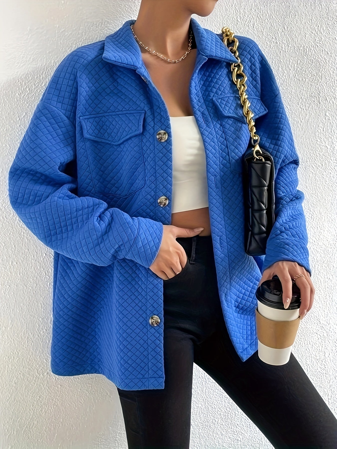 gbolsos Button Front Simple Jacket, Casual Long Sleeve Solid Outerwear, Women's Clothing