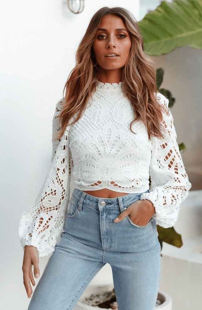 gbolsos Solid Zip Back Lace High Collar Shirt, Casual Basic Long Sleeve Stylish Shirt, Women's Clothing