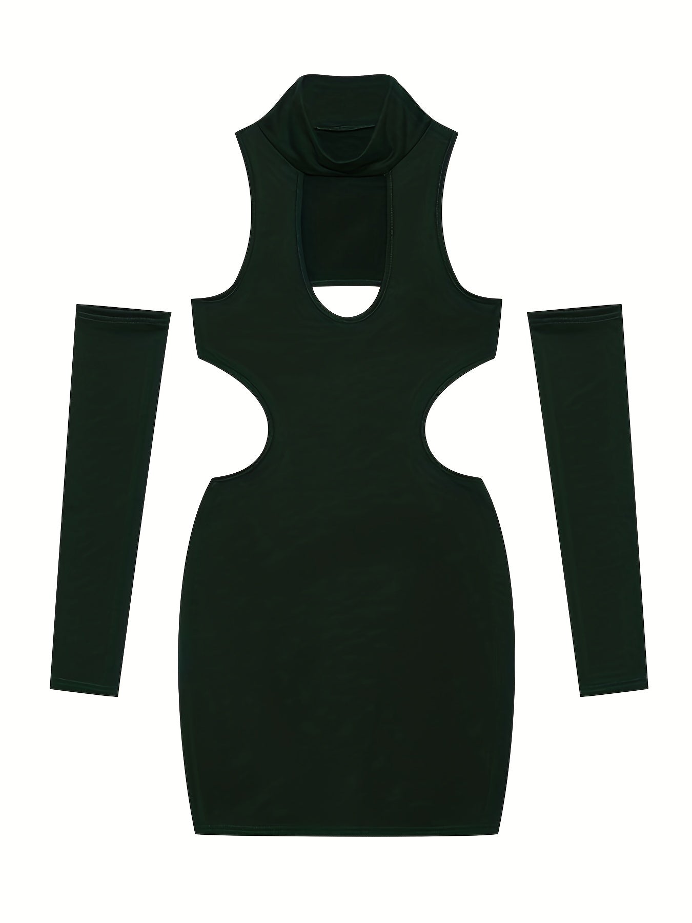 gbolsos Cut Out Bodycon Dress With Gloves, Sexy Mock Neck Dress For Spring & Summer, Women's Clothing
