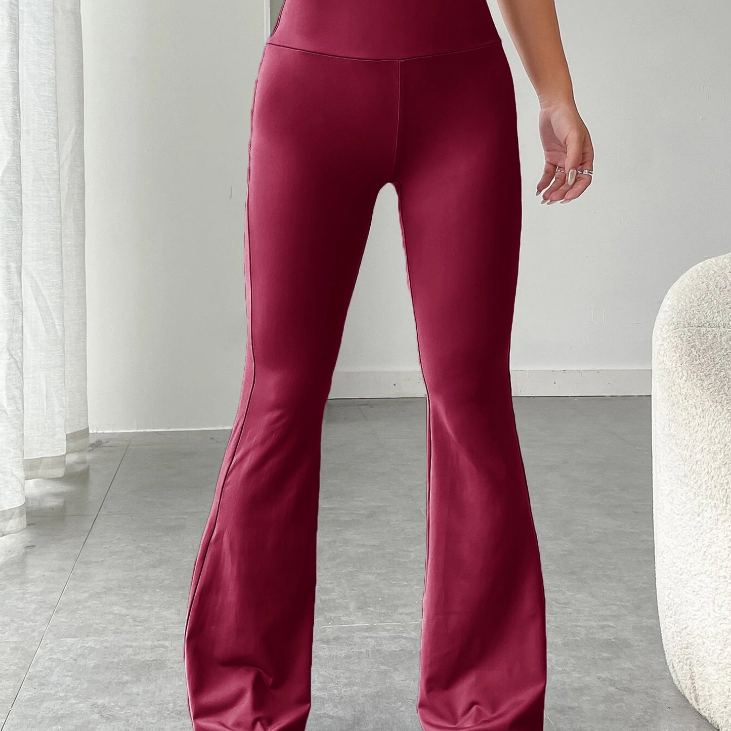 gbolsos High Waist Stretch Flared Pants, Solid Color Yoga Bootcut Pants, Women's Activewear