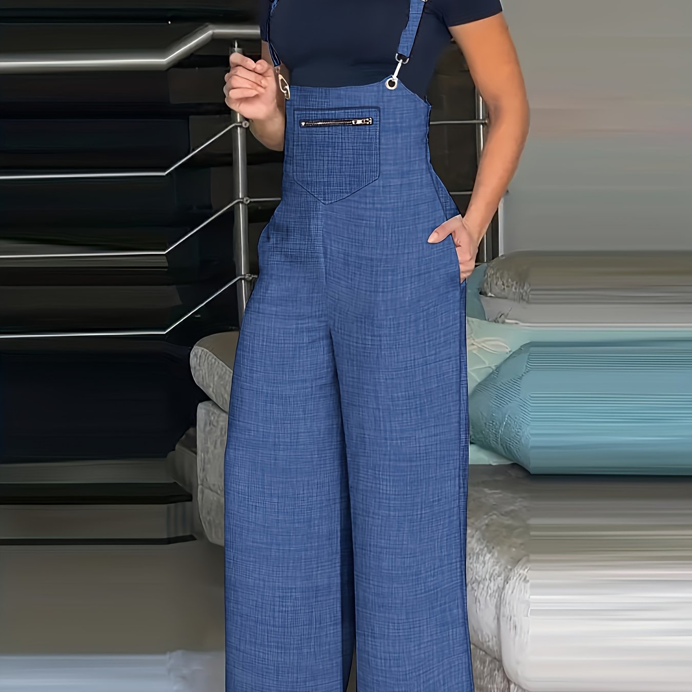 gbolsos Solid Wide Leg Overall Jumpsuit, Casual Pocket Front Overall Jumpsuit For Spring & Summer, Women's Clothing