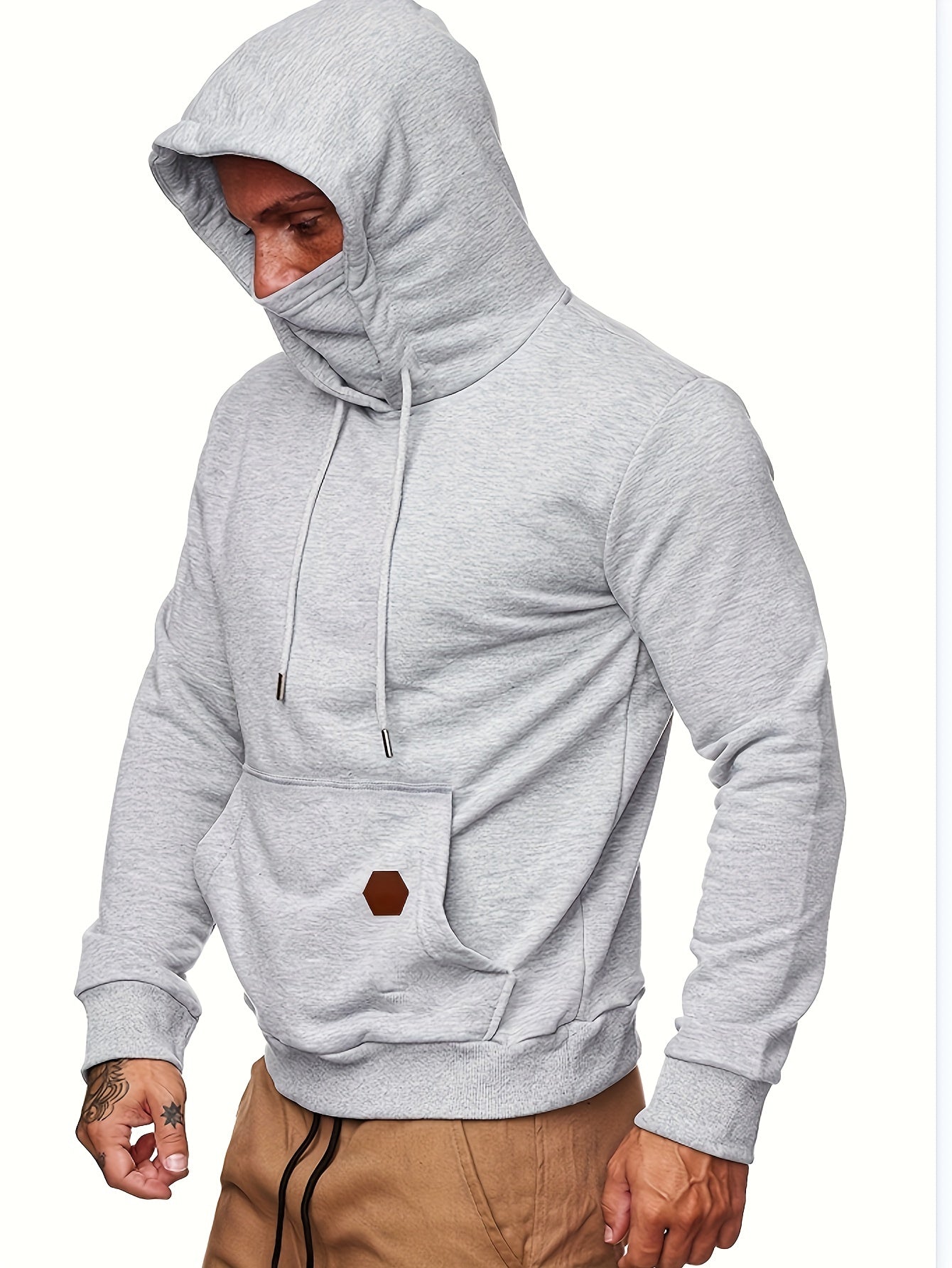 gbolsos Men's Hoodie, Face Cover Casual Drawstring Hooded Sweatshirt With Multicolor