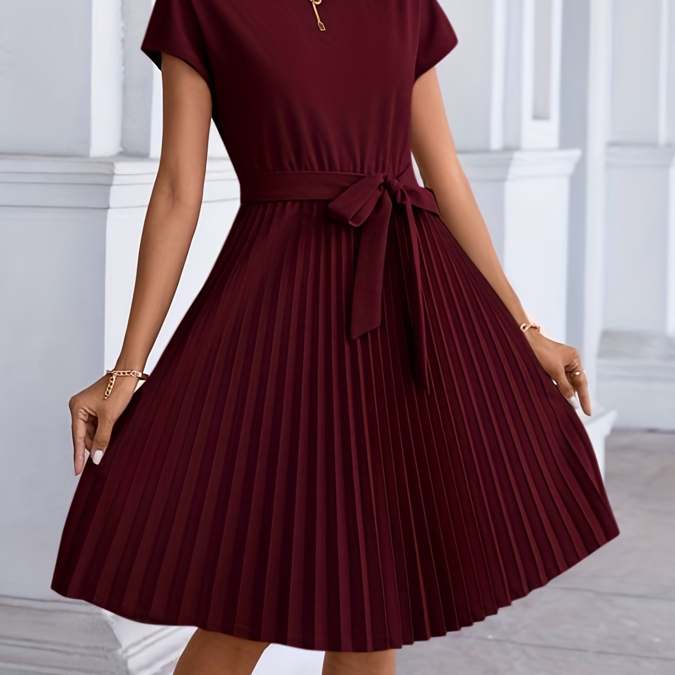 2025 gbolsos Pleated Tie Front Dress, Casual Short Sleeve Dress For Spring & Summer, Women's Clothing