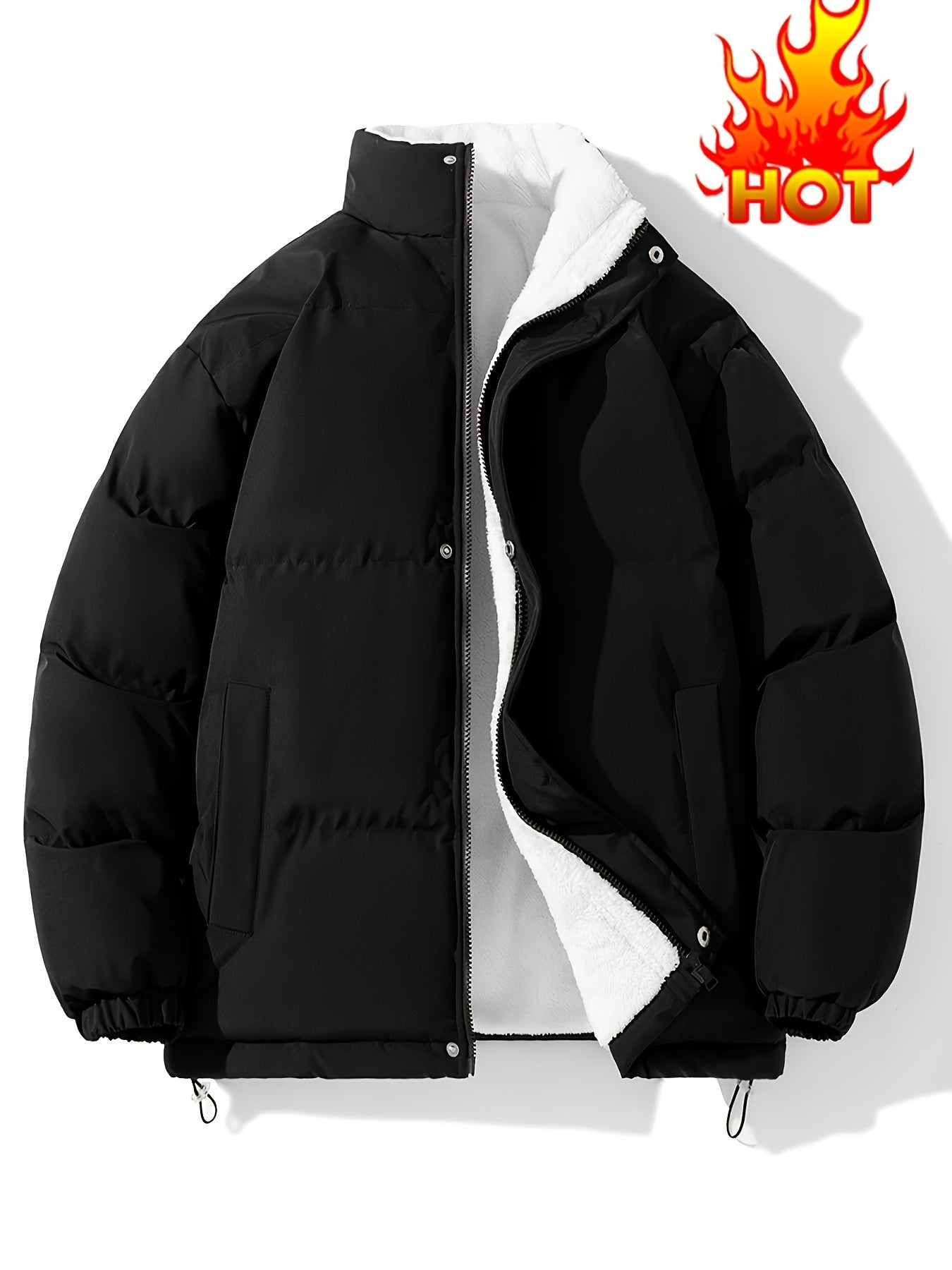 Classic Warm Solid Jacket, Casual Zip Up Comfy Padded Coat For Fall Winter Outdoor