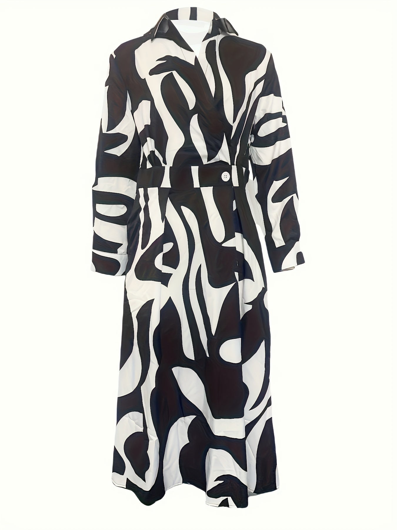 Geo Print V Neck Dress, Elegant Long Sleeve Simple Dress, Women's Clothing