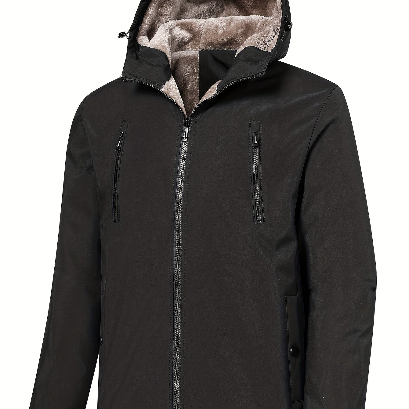 gbolsos Warm Fleece Hooded Jacket, Men's Casual Zip Up Jacket Coat For Fall Winter Outdoor Activities