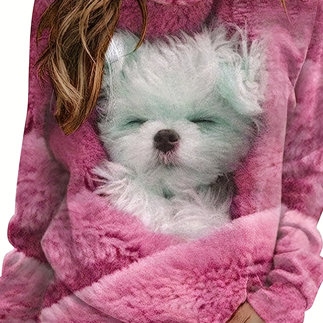 gbolsos Dog Print Pullover Sweatshirt, Casual Long Sleeve Crew Neck Sweatshirt For Fall & Winter, Women's Clothing