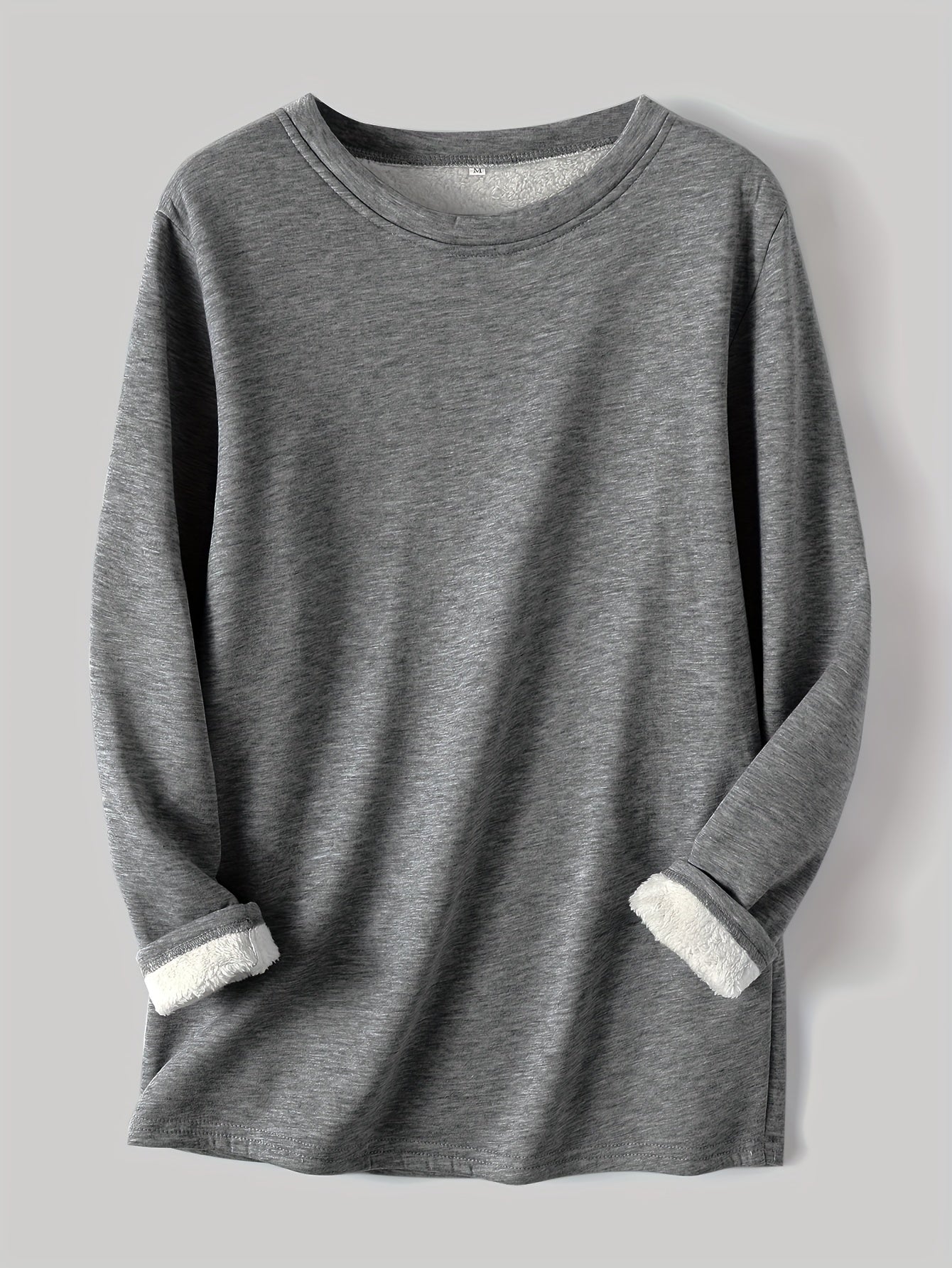 gbolsos Solid Crew Neck Thermal Sweatshirt, Casual Long Sleeve Simple Sweatshirt For Fall & Winter, Women's Clothing