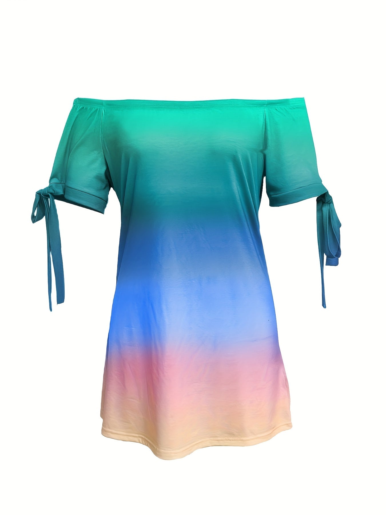 gbolsos Color Block Off Shoulder Dress, Elegant Backless Short Sleeve Dress For Spring & Summer, Women's Clothing