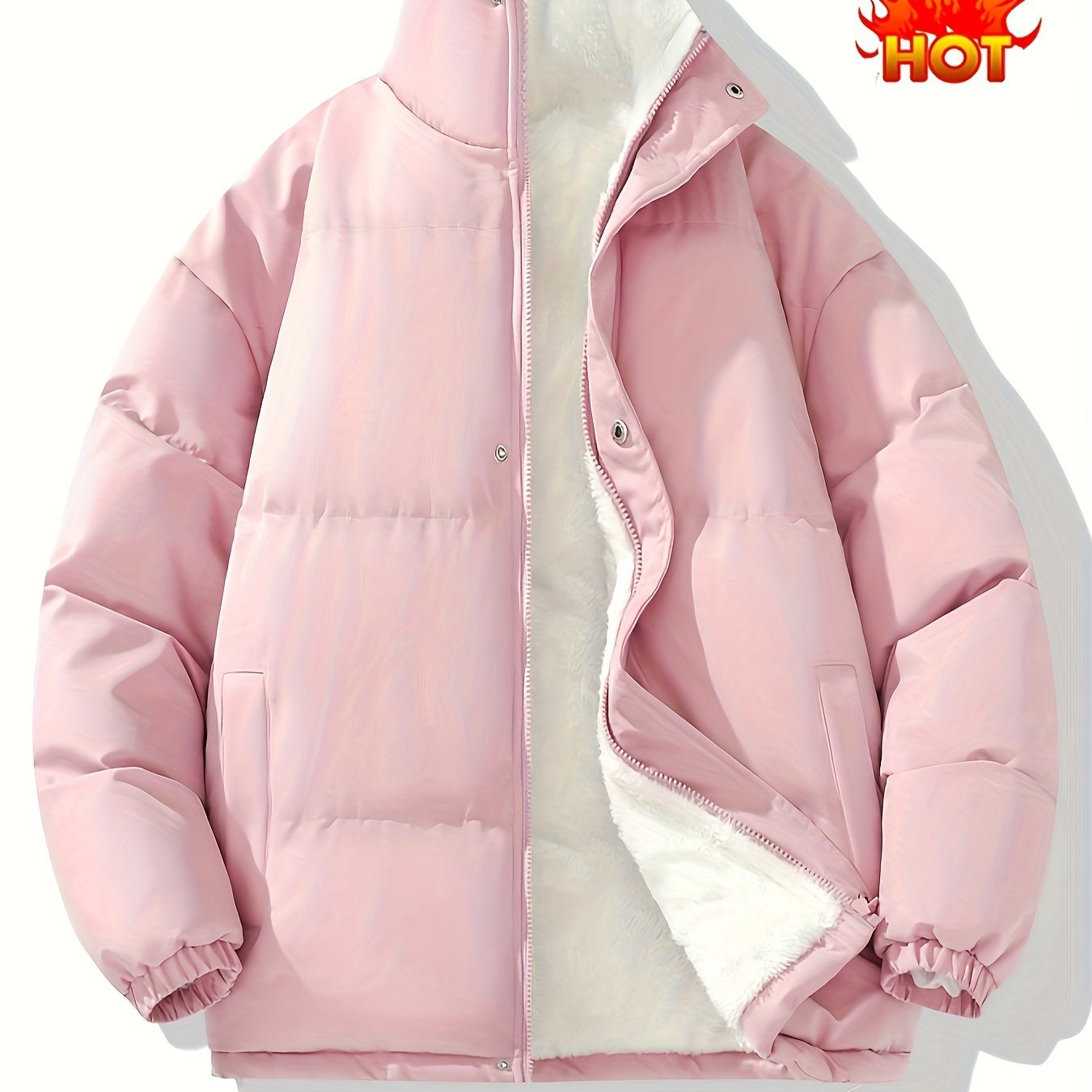 Classic Warm Solid Jacket, Casual Zip Up Comfy Padded Coat For Fall Winter Outdoor