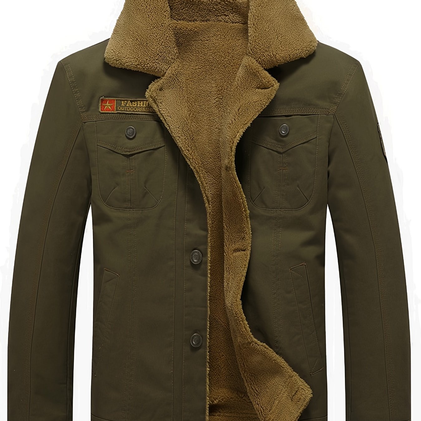 gbolsos Men's Warm Fleece Cotton Jacket For Fall Winter, Casual Lapel Biker Jacket Coat