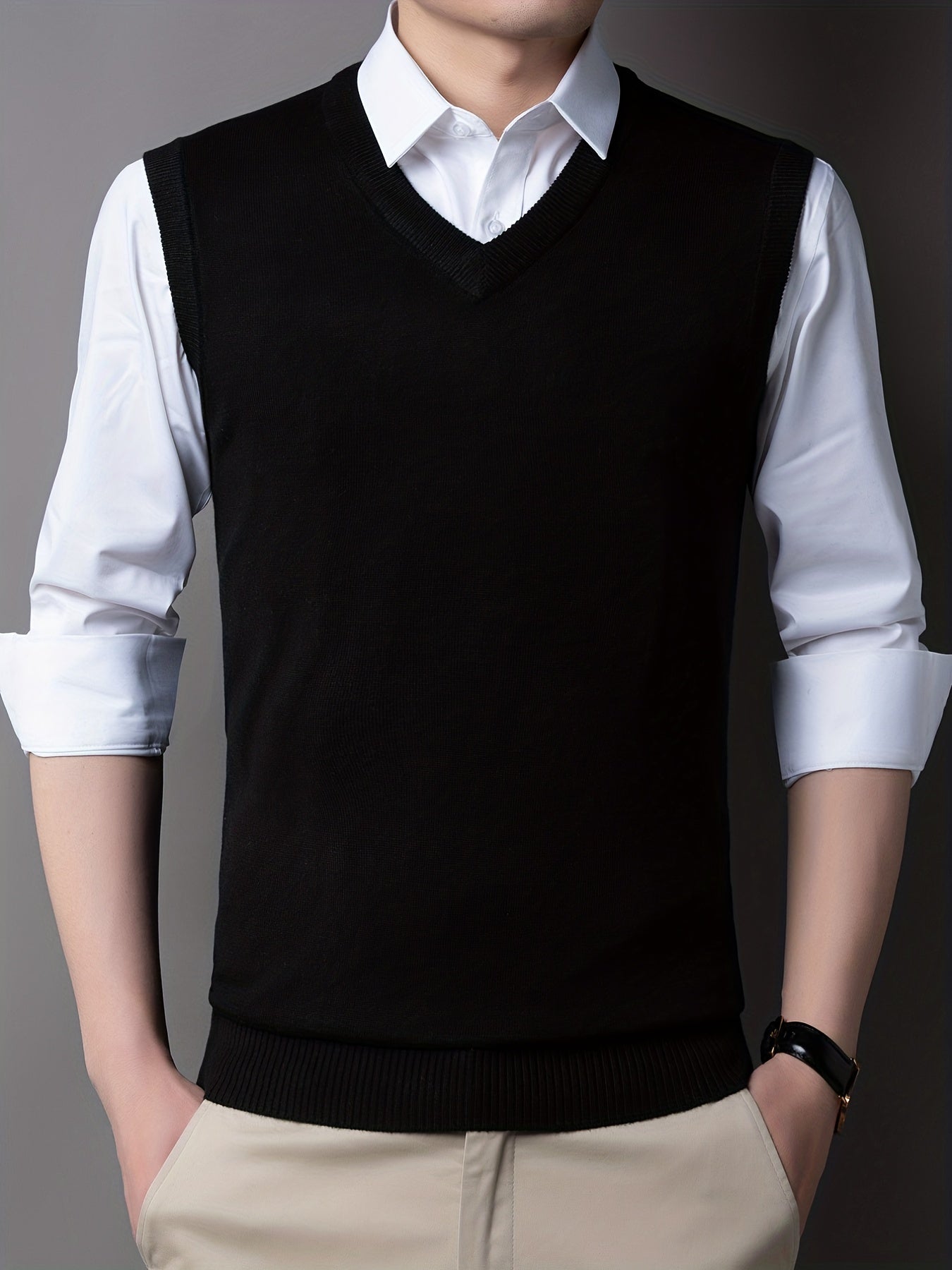 gbolsos Casual Knitted Pullover, V-neck Sleeveless Thermal Jacket, Wool Vest, Men's Tank Top For Autumn And Winter