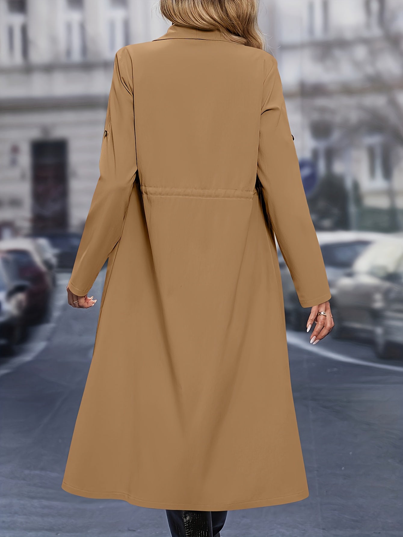 gbolsos Tie Front Long Length Coat, Elegant Open Front Long Sleeve Outerwear, Women's Clothing