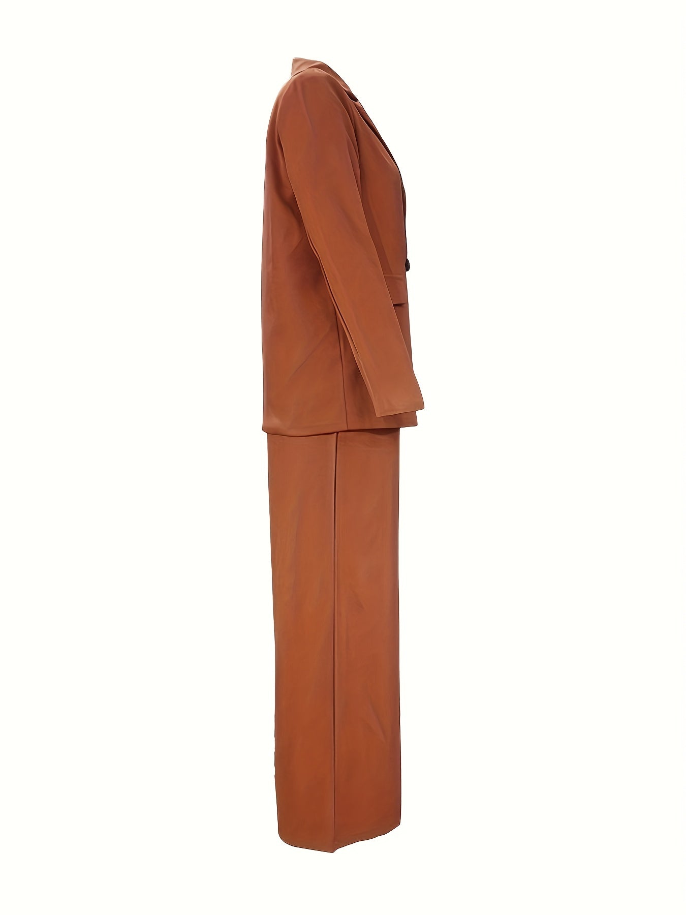 gbolsos Solid Casual Two-piece Set, Lapel Long Sleeve Blazer & Wide Leg Pants Outfits, Women's Clothing