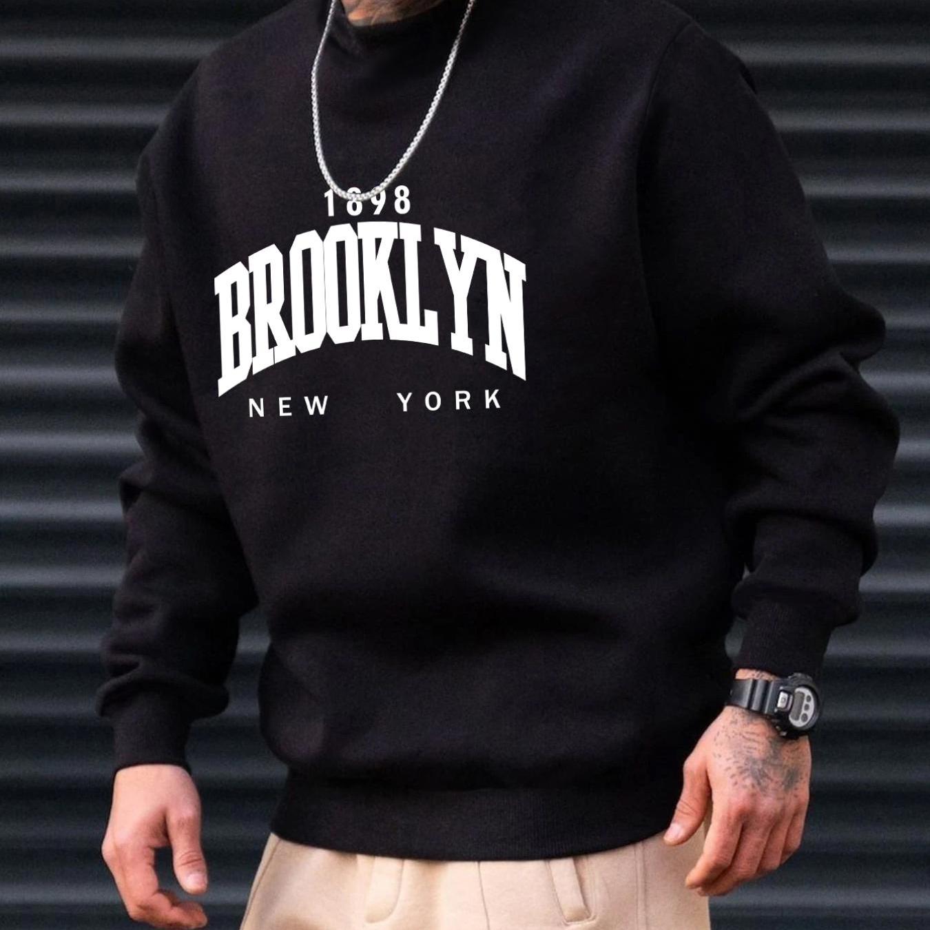gbolsos Brooklyn Print, Men’s Pullover Sweatshirt, Casual Crew Neck Jumper For Spring Fall, Moisture Wicking And Breathable Sweater, As Gifts