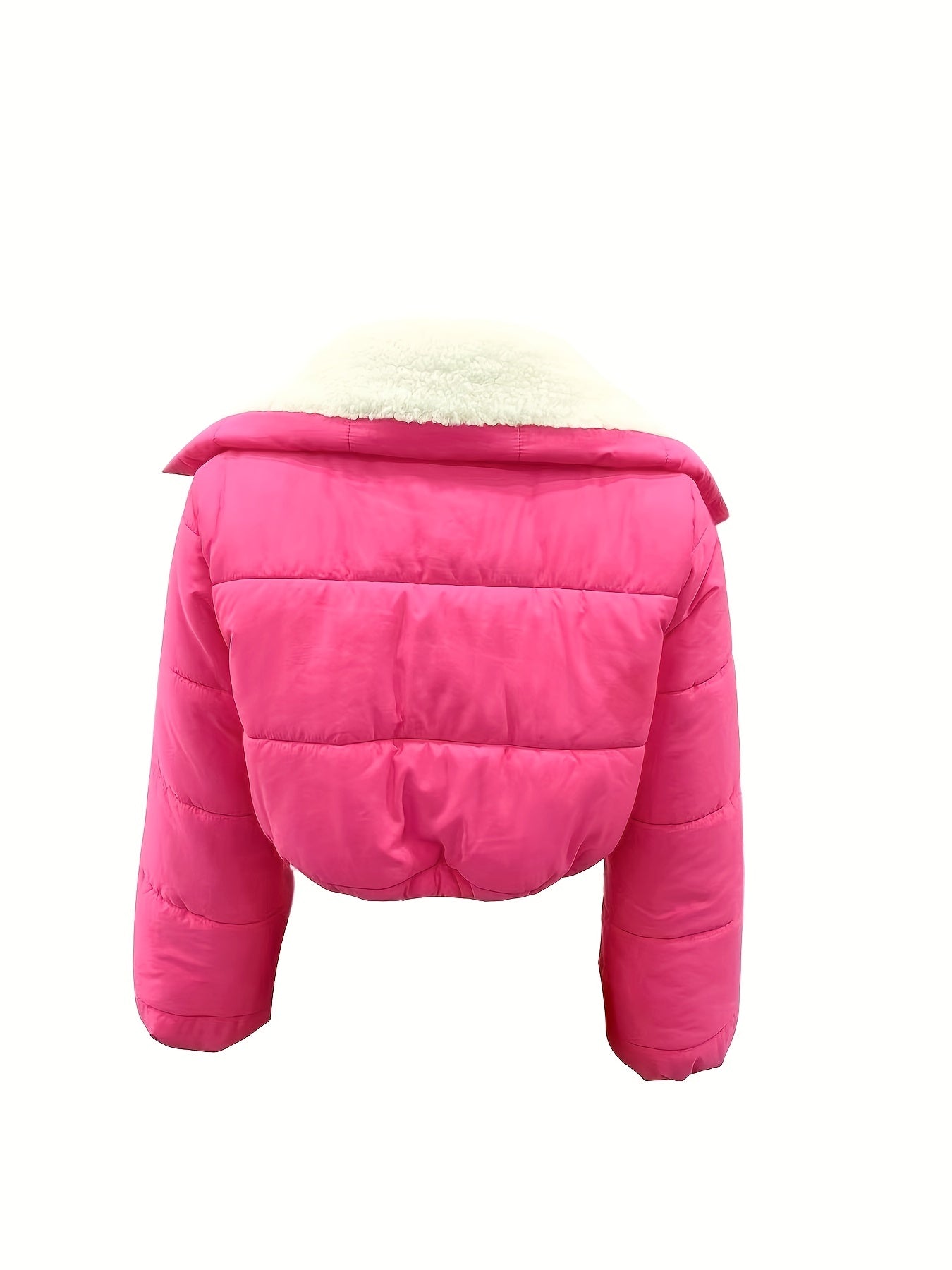 gbolsos Zip Up High Neck Cropped Coat, Casual Solid Long Sleeve Winter Warm Outerwear, Women's Clothing