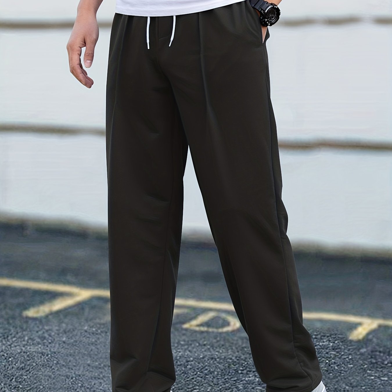 gbolsos Men's Casual Pants Drawstring Waist Straight Leg Work Track Pants