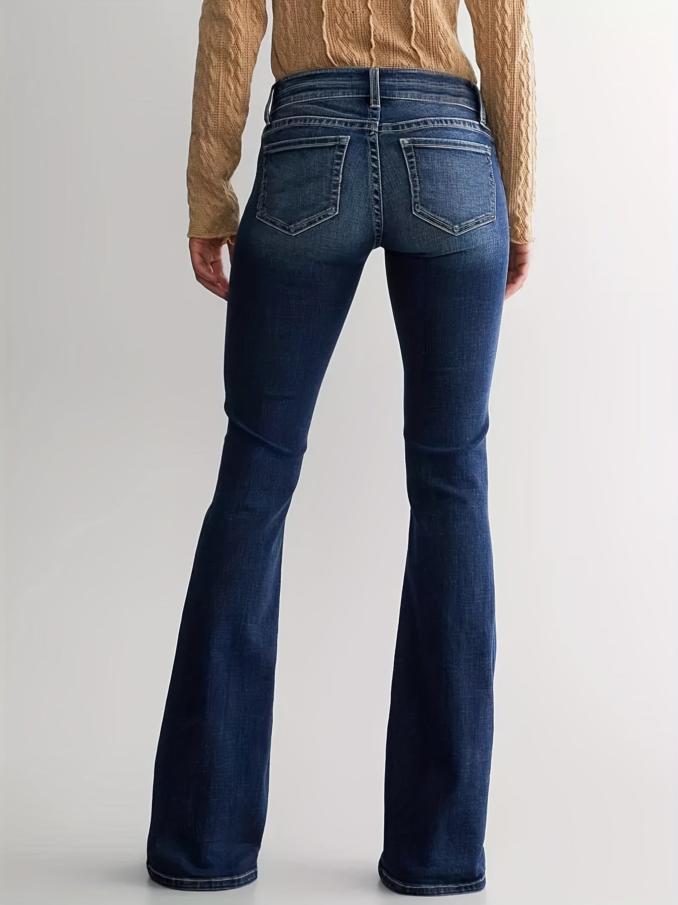 gbolsos Double Button Whiskering Flare Leg Jeans, Mid Waist Retro Faded Watter Tipple Embossed Denim Pants, Women's Denim Jeans & Clothing