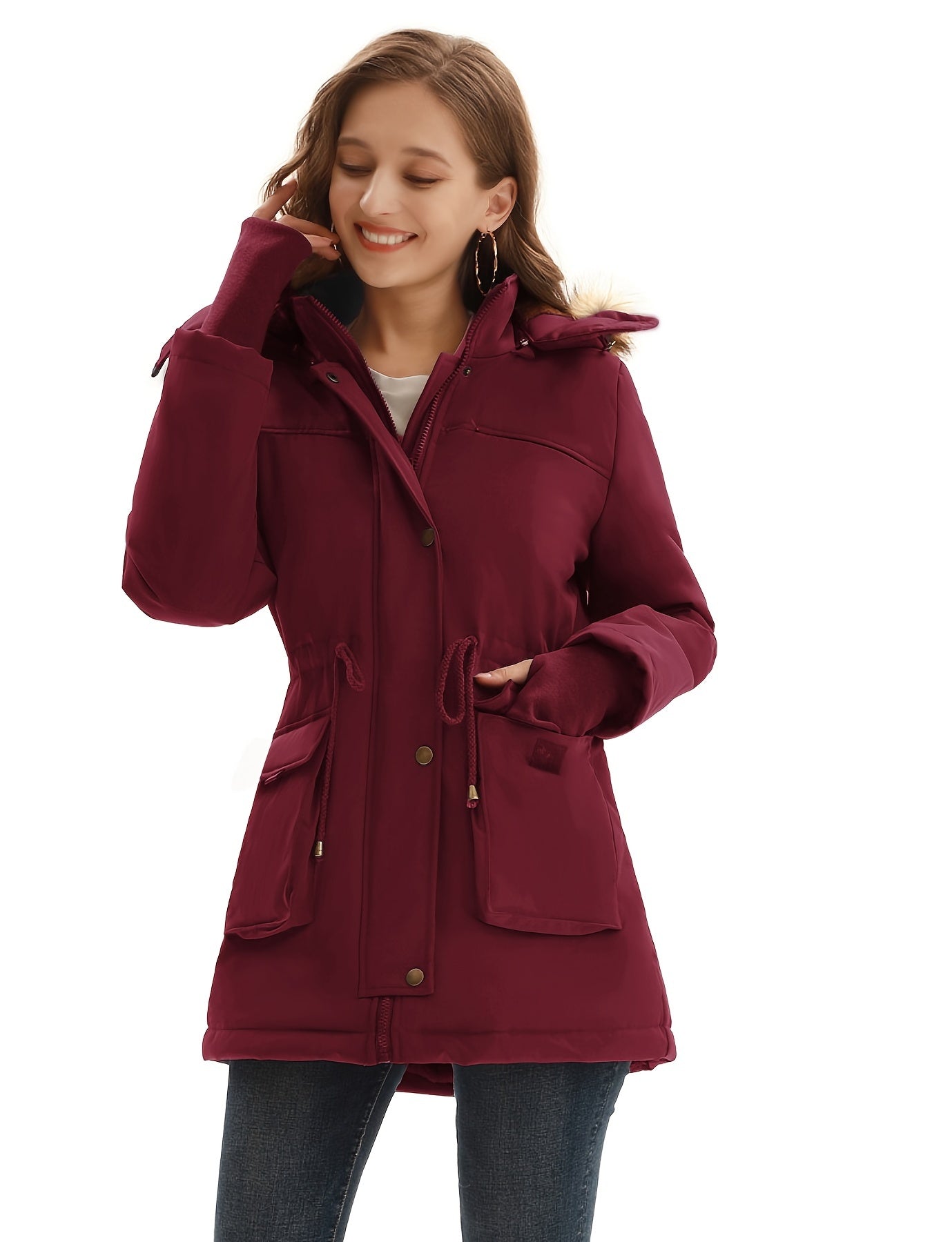 gbolsos Women's Hooded Warm Winter Thicken Jacket, Lined Parkas Long Coats With Pockets Solid Jacket, Women's Clothing
