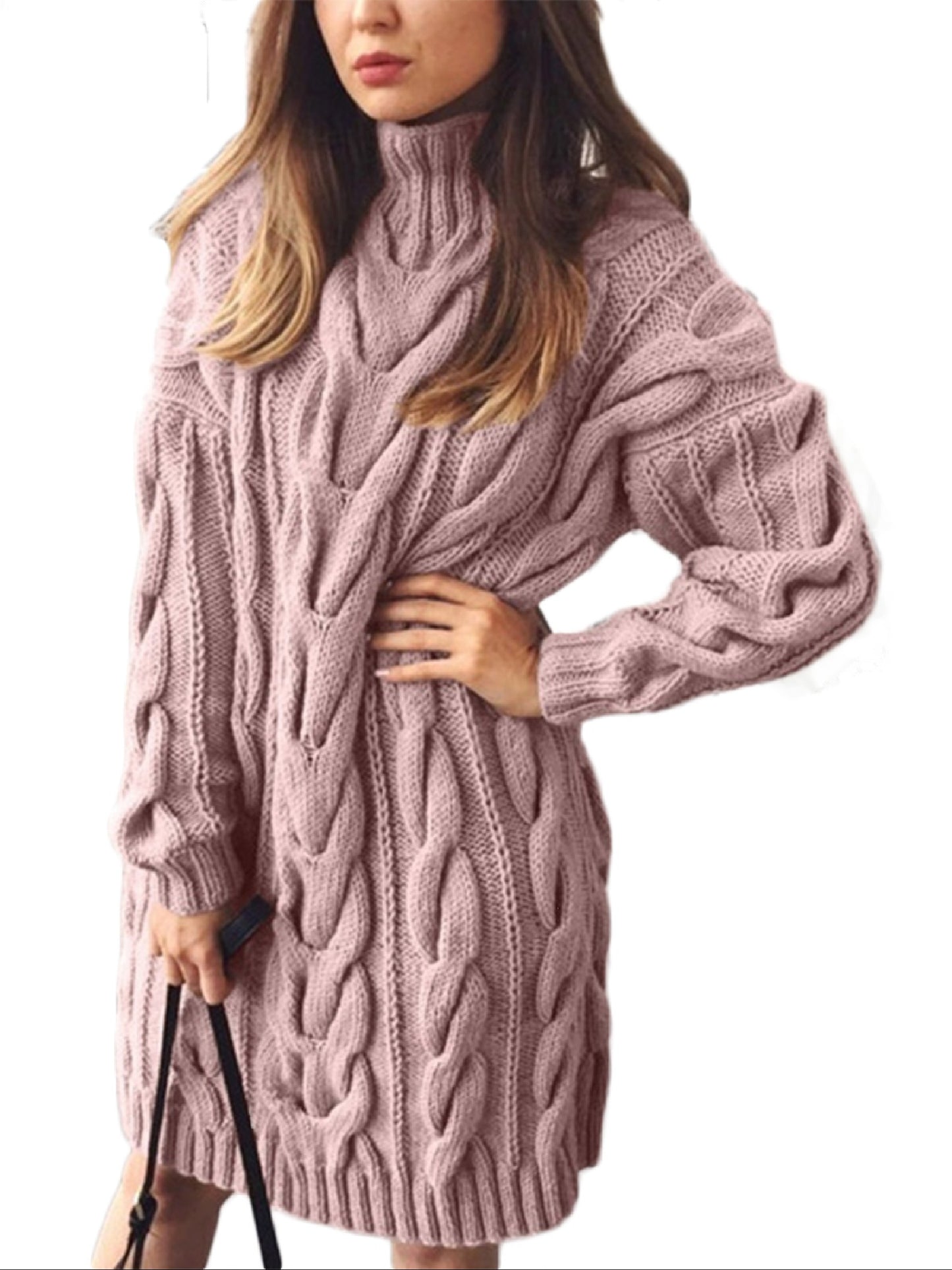 gbolsos Women's Sweater Long Sleeve Turtleneck Chunky Knit Casual Plus Size Soft Sweater