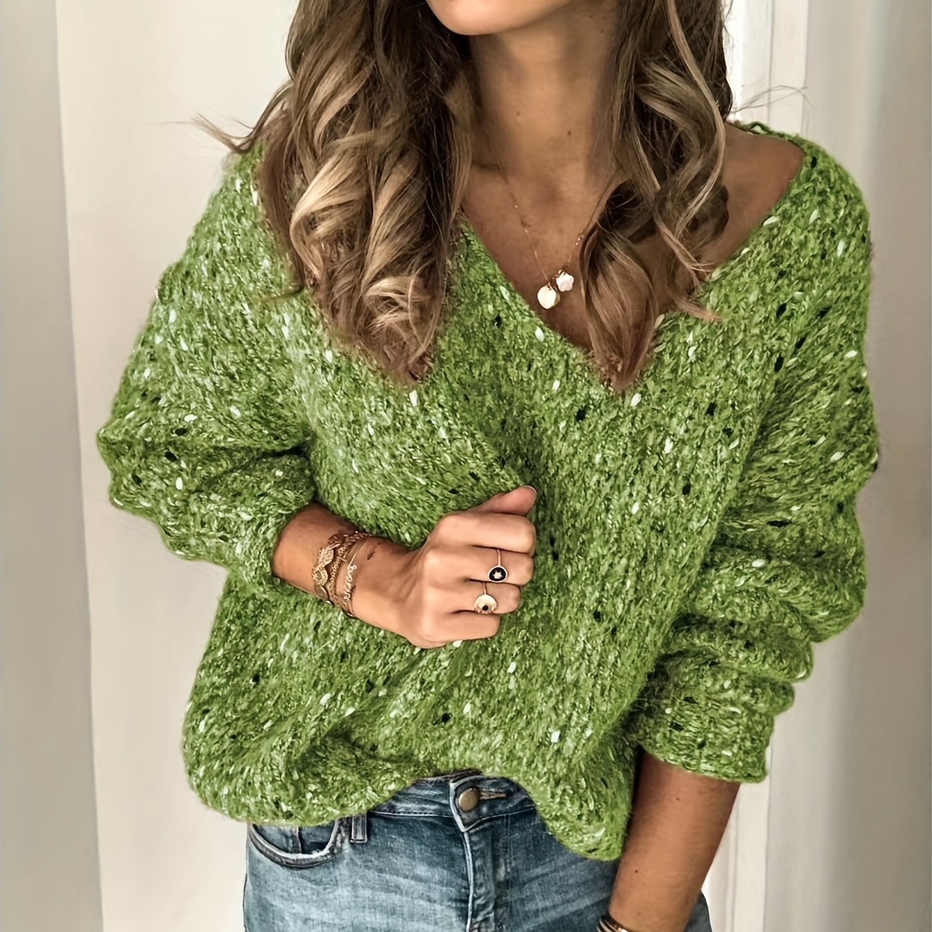 gbolsos Long Sleeve Drop Shoulder Sweater, Loose Casual Sweater, Women's Clothing