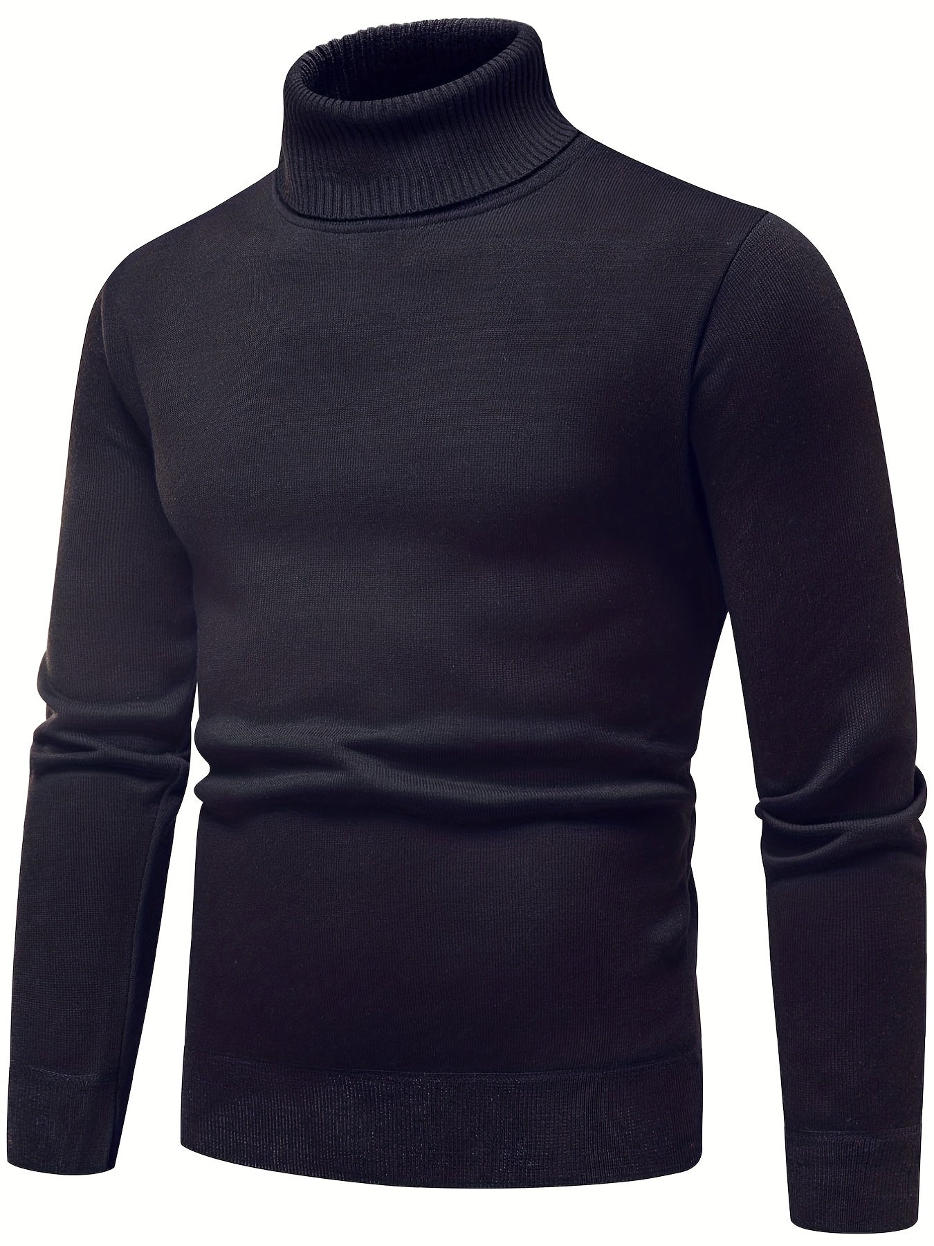 gbolsos Turtle Neck Knitted Sweater, Men's Casual Warm Solid Color Mid Stretch Pullover Sweater For Fall Winter