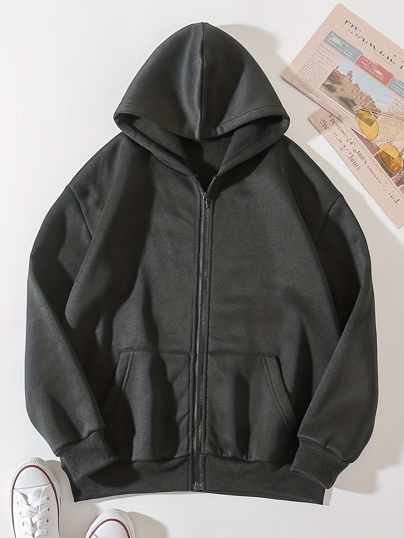 Solid Zip Up Hoodie, Casual Long Sleeve Hoodies Sweatshirt With Pockets, Women's Clothing