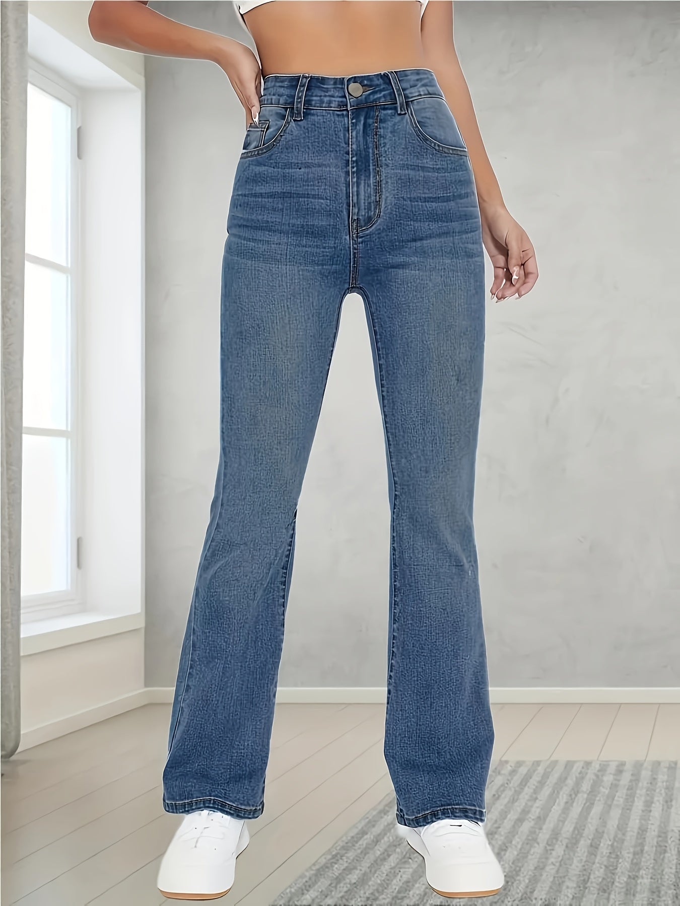 High Waist Warm Straight Jeans, Stylist Stretchy Elegant Winter Fleece Denim Pants, Women's Denim Jeans & Clothing