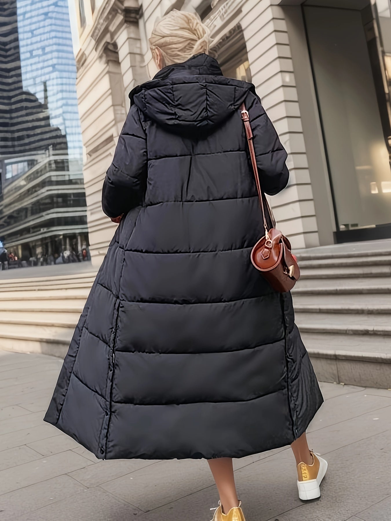 Over The Knee Long Puffer Coat, Thickened Warm Winter Hooded Jacket, Women's Clothing