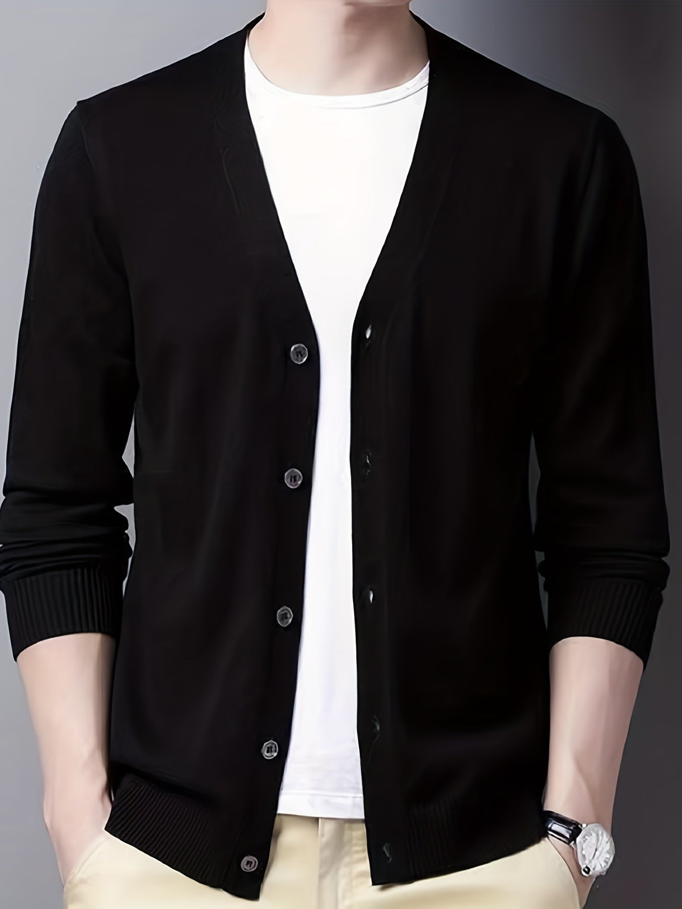 gbolsos Men's V-neck Casual Cardigan, Plain Thermal Regular Fit Knit Sweater For Spring Autumn