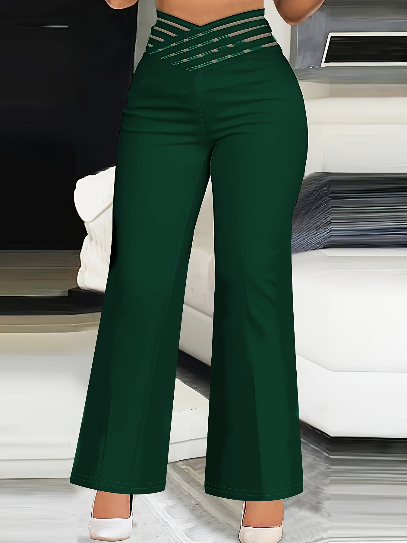 gbolsos Solid Color Bootcut Pants, Elegant High Waist Pants, Women's Clothing