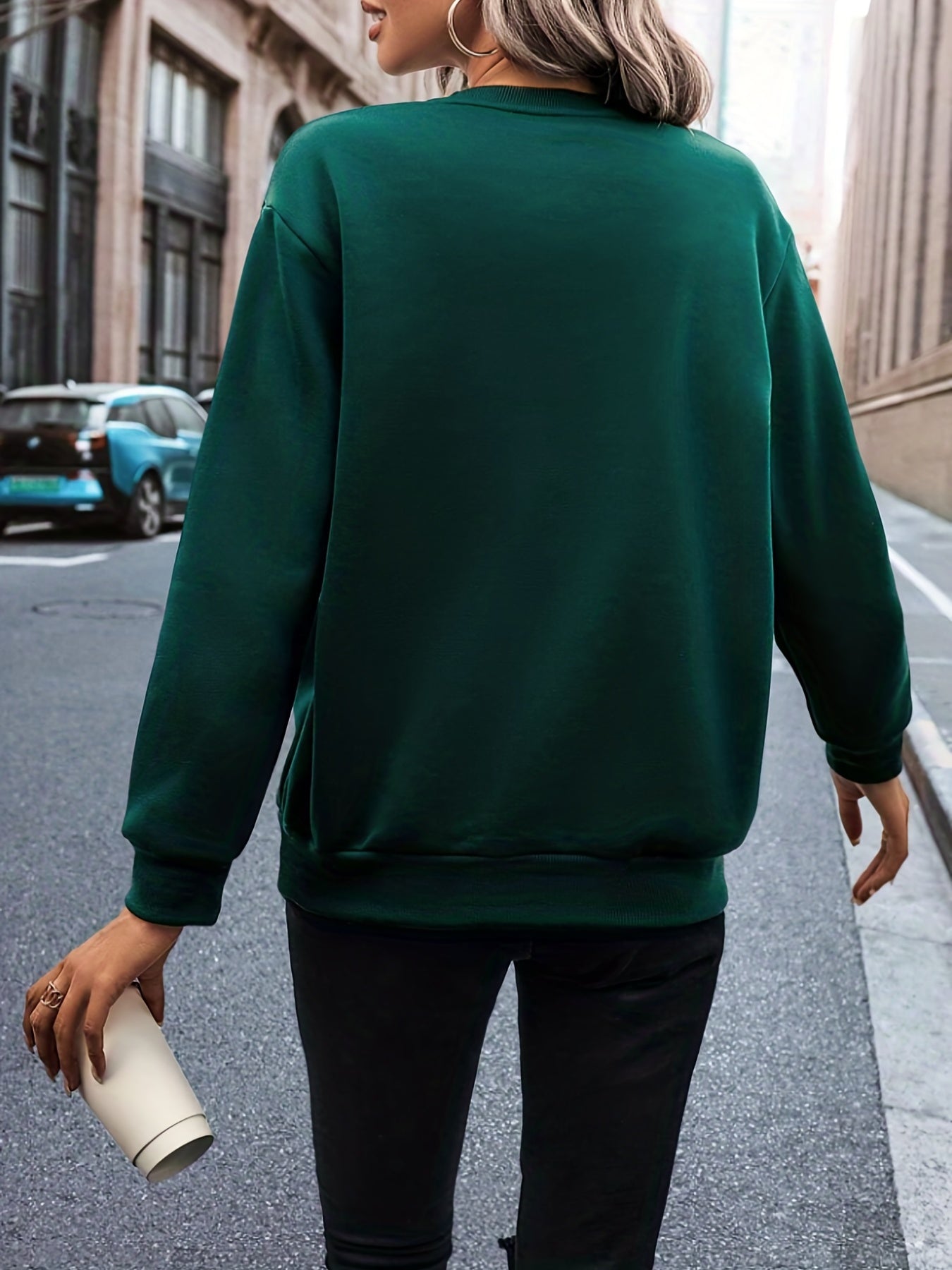 Solid Crew Neck Sweatshirt, Casual Long Sleeve Sweatshirt For Spring & Fall, Women's Clothing