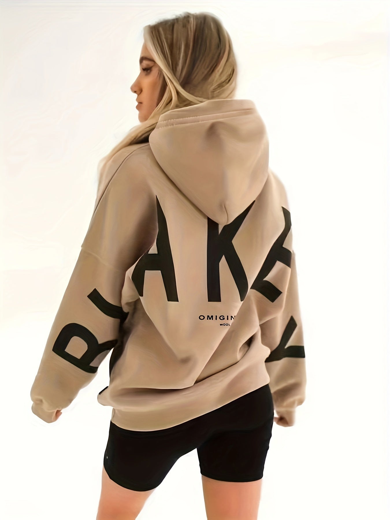 gbolsos Letter Print Loose Hoodie, Casual Long Sleeve Pocket Thick Sweatshirt, Women's Clothing